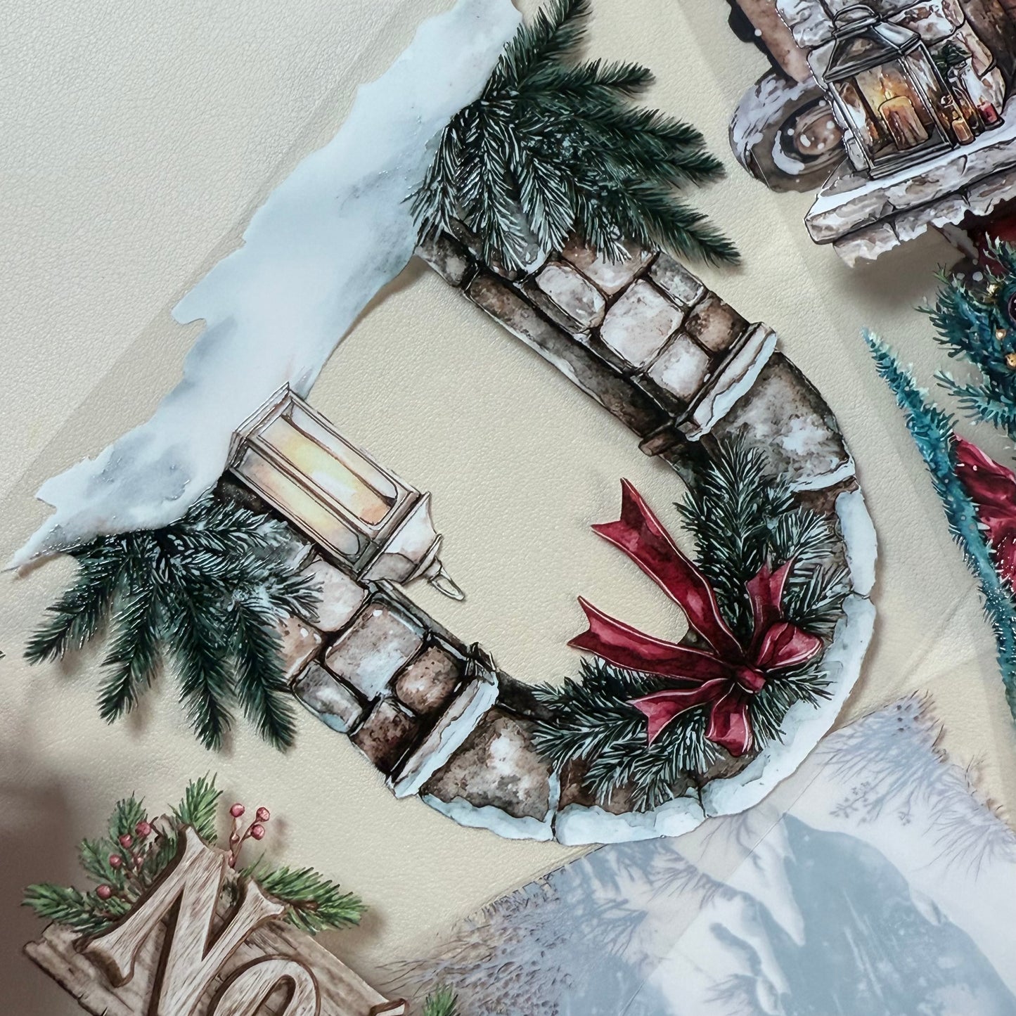PET 3D raised Winter Landscape tape,one roll fashion, junk journal, scrapbooking,bullet journal, card making.