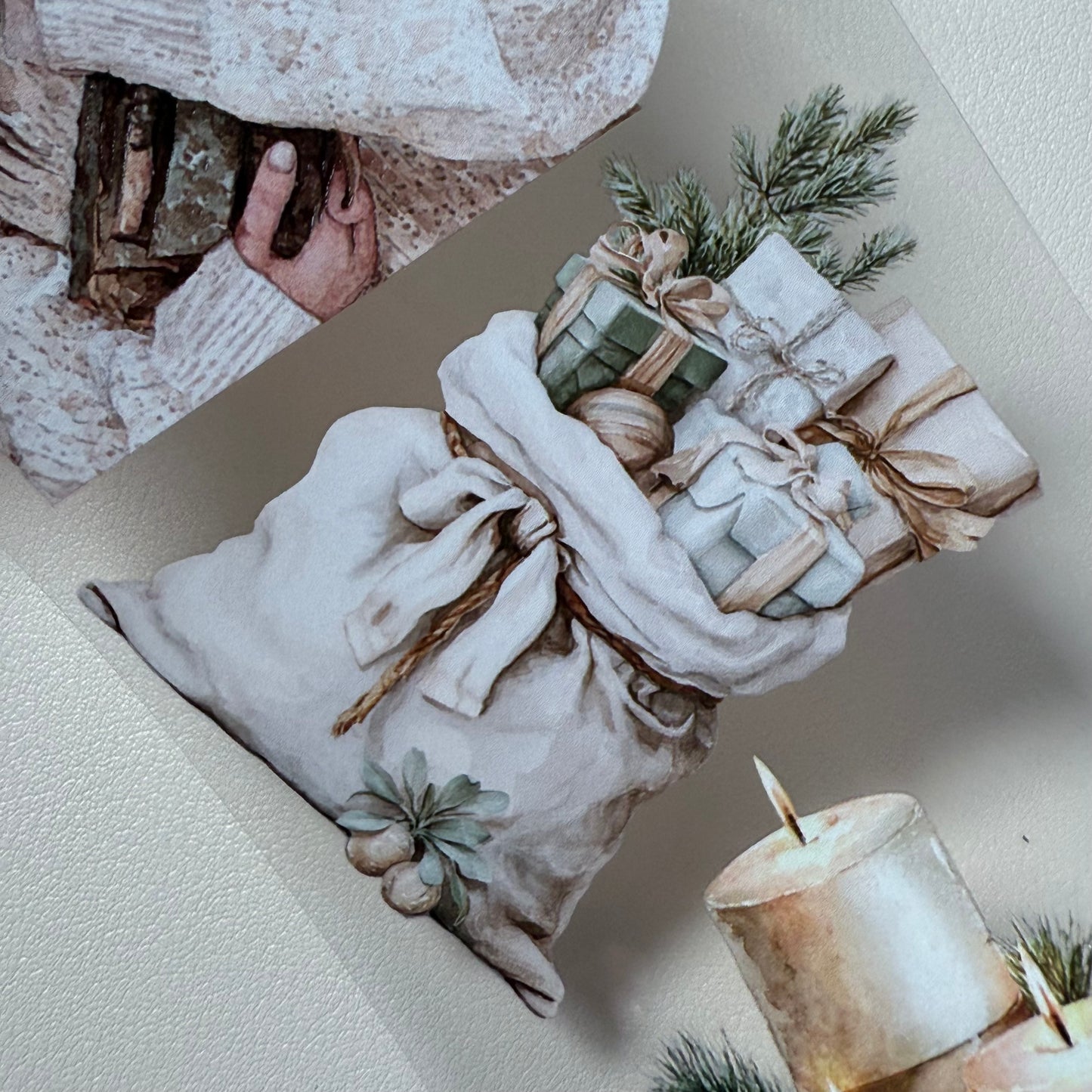 PET 3D raised Classic Christmas and Wooden Cabin tape,one roll fashion, junk journal, scrapbooking,bullet journal, card making.