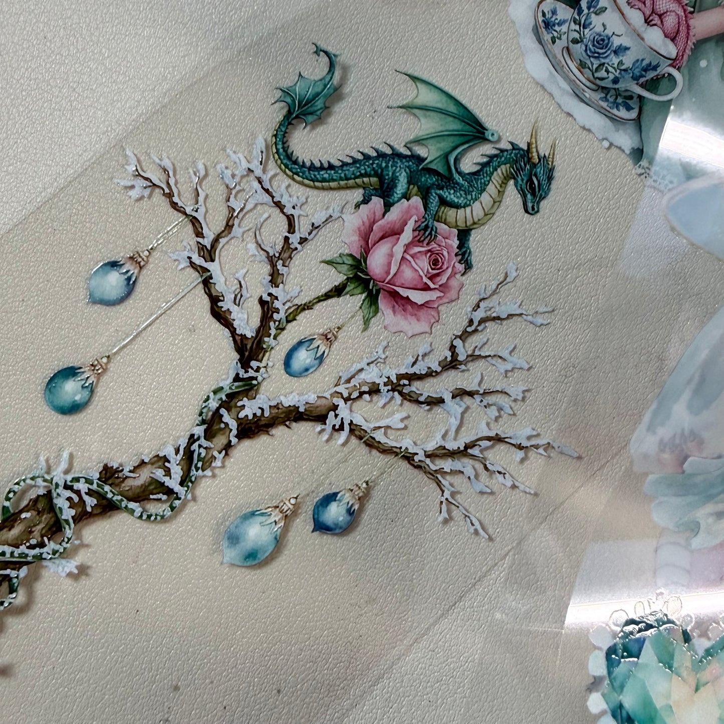 Snowpetal Faerie Dragons and Garnet Winter Witch 3D PET Foil Washi Tape