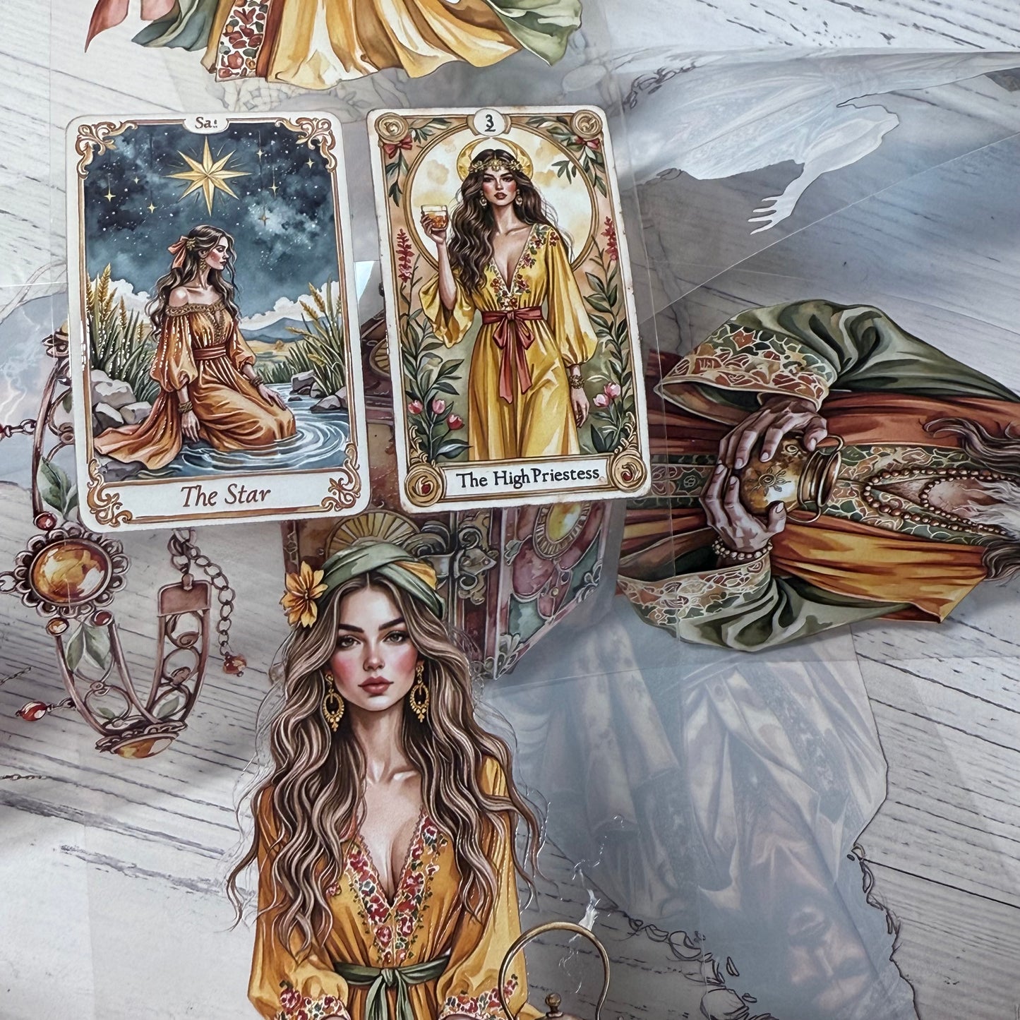 PET 3D raised Shadowhaven bohemian tarot and Windwhisper boho vale tape,one roll fashion, junk journal, scrapbooking,bullet journal, card making.