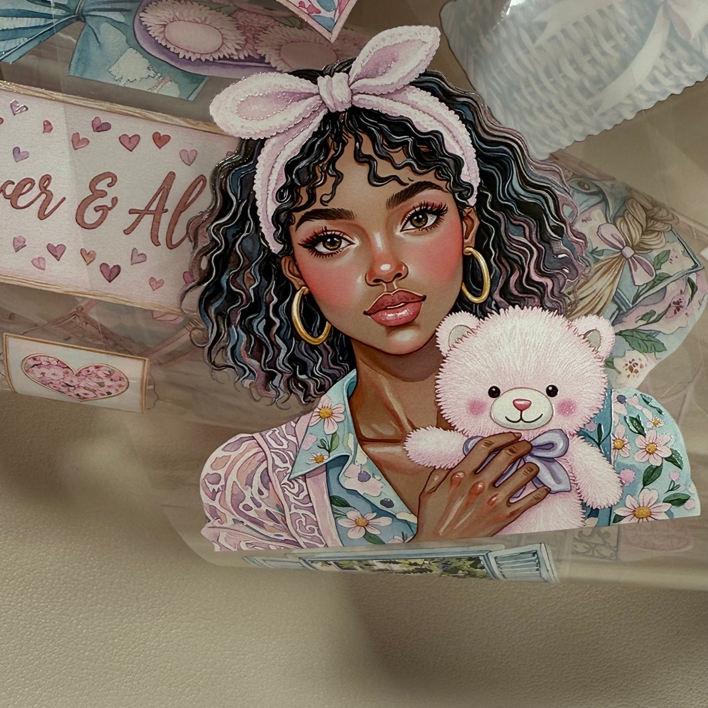 PET Love you lots and Pink Garden  3D raised tape,one roll fashion, junk journal, scrapbooking,bullet journal, card making.