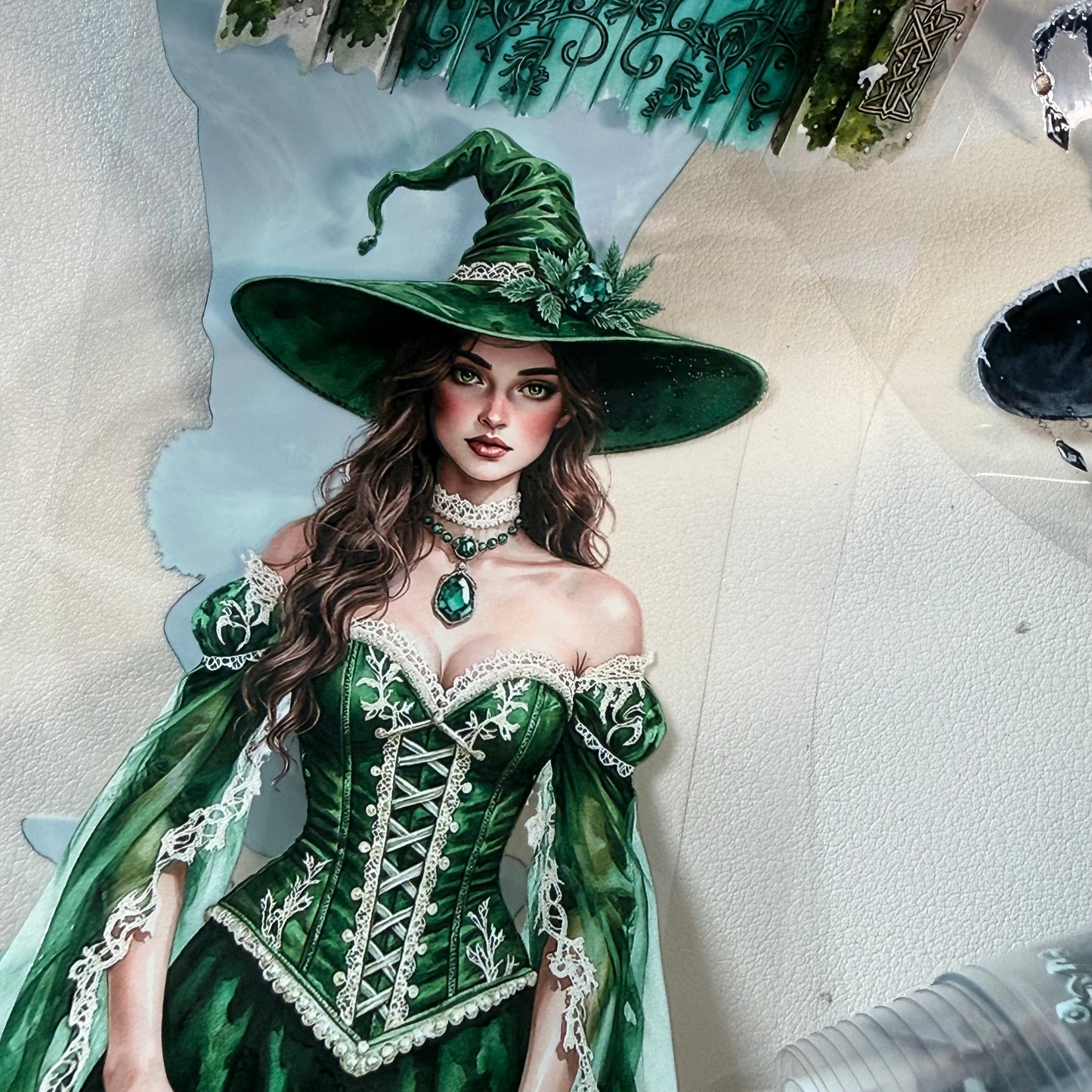 Emerald Winter Witch and Obsidian Winter Witch  PET 3D raised tape,one roll fashion, junk journal, scrapbooking,bullet journal, card making.