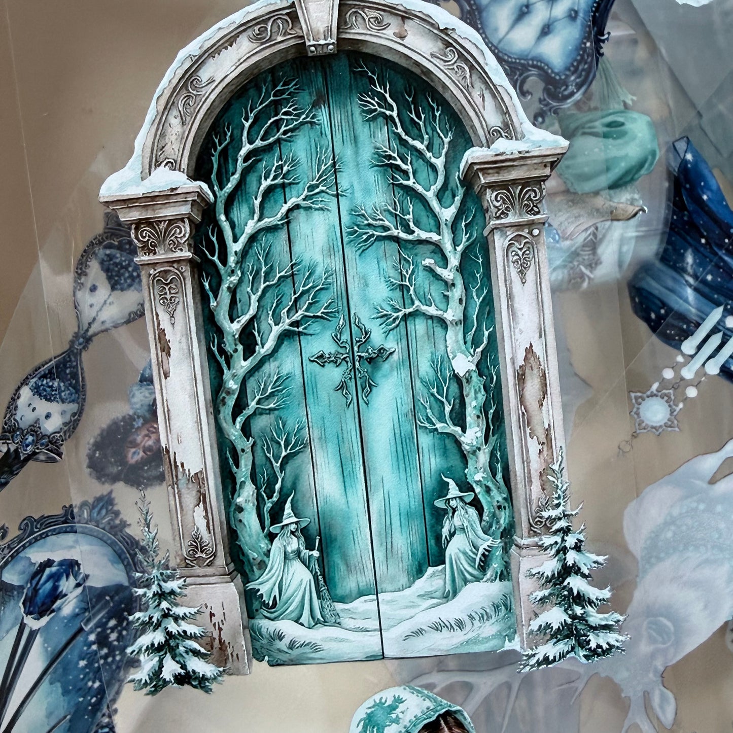 Turquoise Winter Witch and Sapphire Winter Witch PET 3D raised tape,one roll fashion, junk journal, scrapbooking,bullet journal, card making.