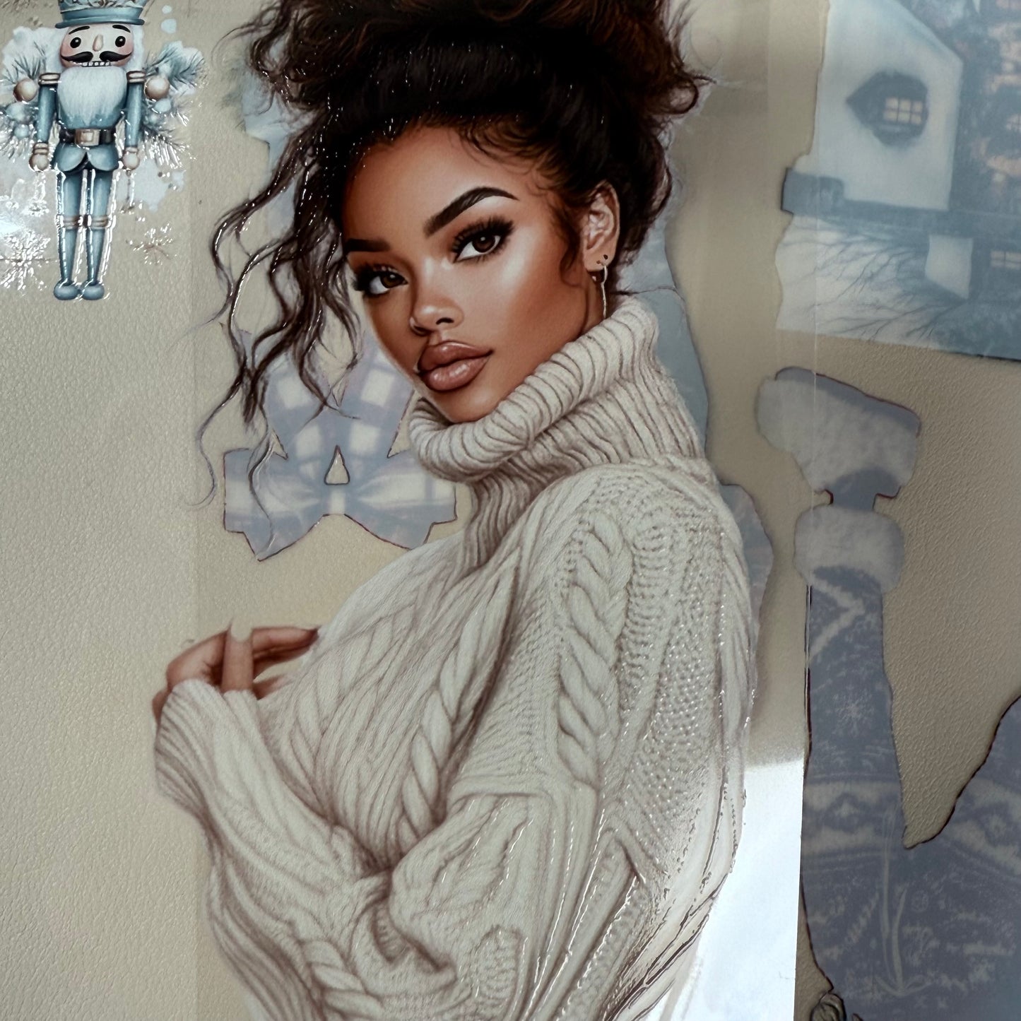 PET 3D raised Merry & Bright Christmas and Snowy Cabin tape,one roll fashion, junk journal, scrapbooking,bullet journal, card making.