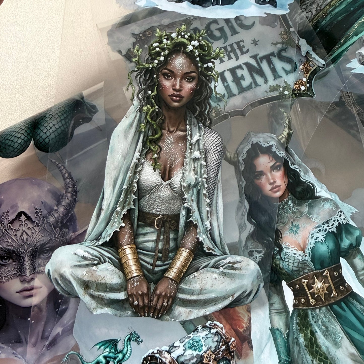 Runestone Winter Wyrms and Moonshadow Night Dragons PET 3D raised tape,one roll fashion, junk journal, scrapbooking,bullet journal, card making.