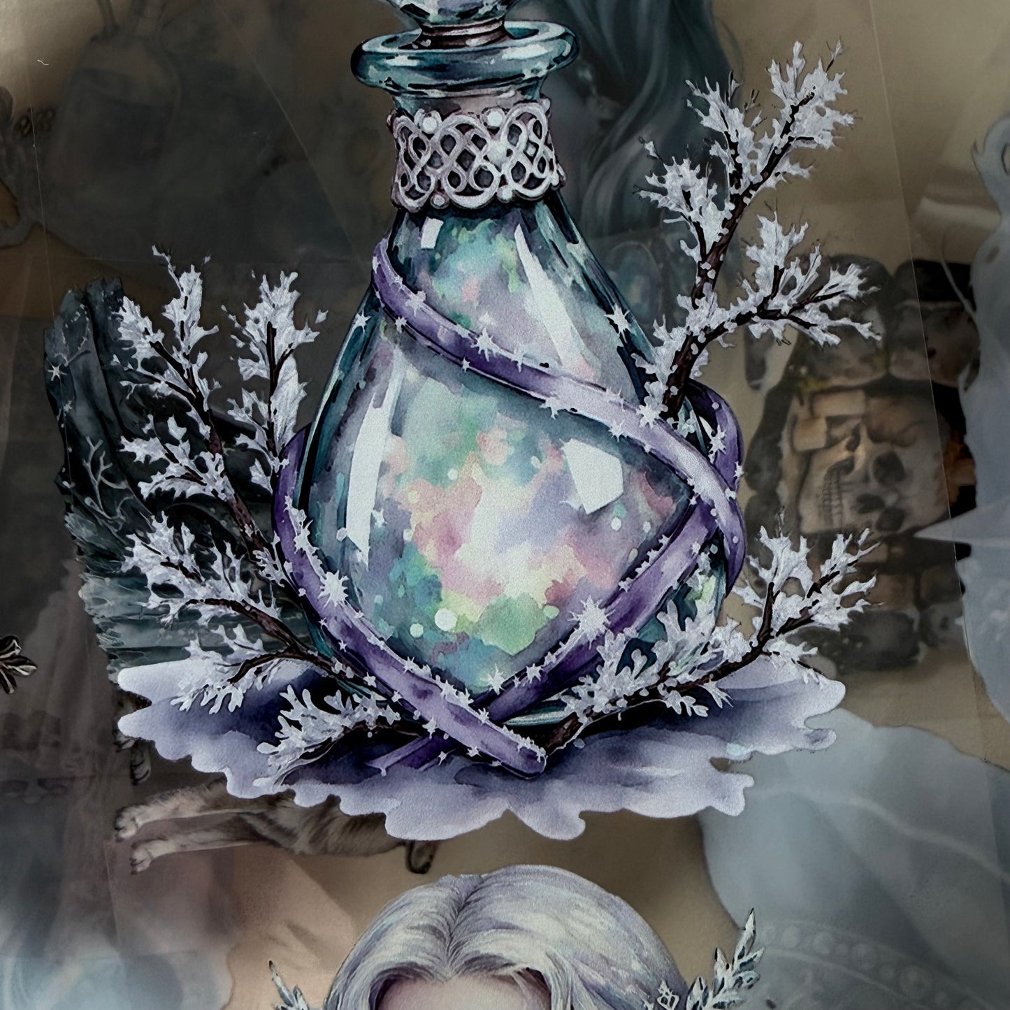 Opaline Winter Witch and Winterwood Witch PET 3D raised tape,one roll fashion, junk journal, scrapbooking,bullet journal, card making.