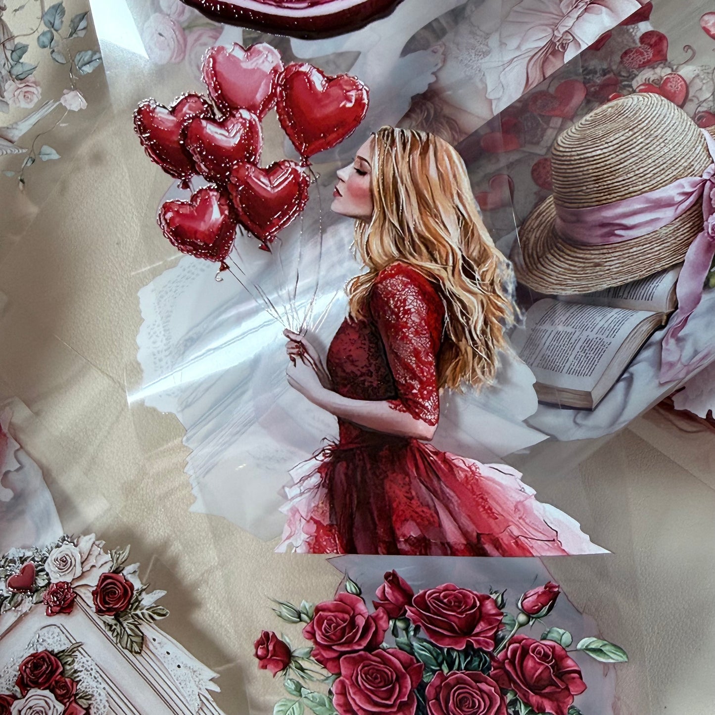 Heart to Heart and Romantic Spring PET 3D raised tape,one roll fashion, junk journal, scrapbooking,bullet journal, card making.