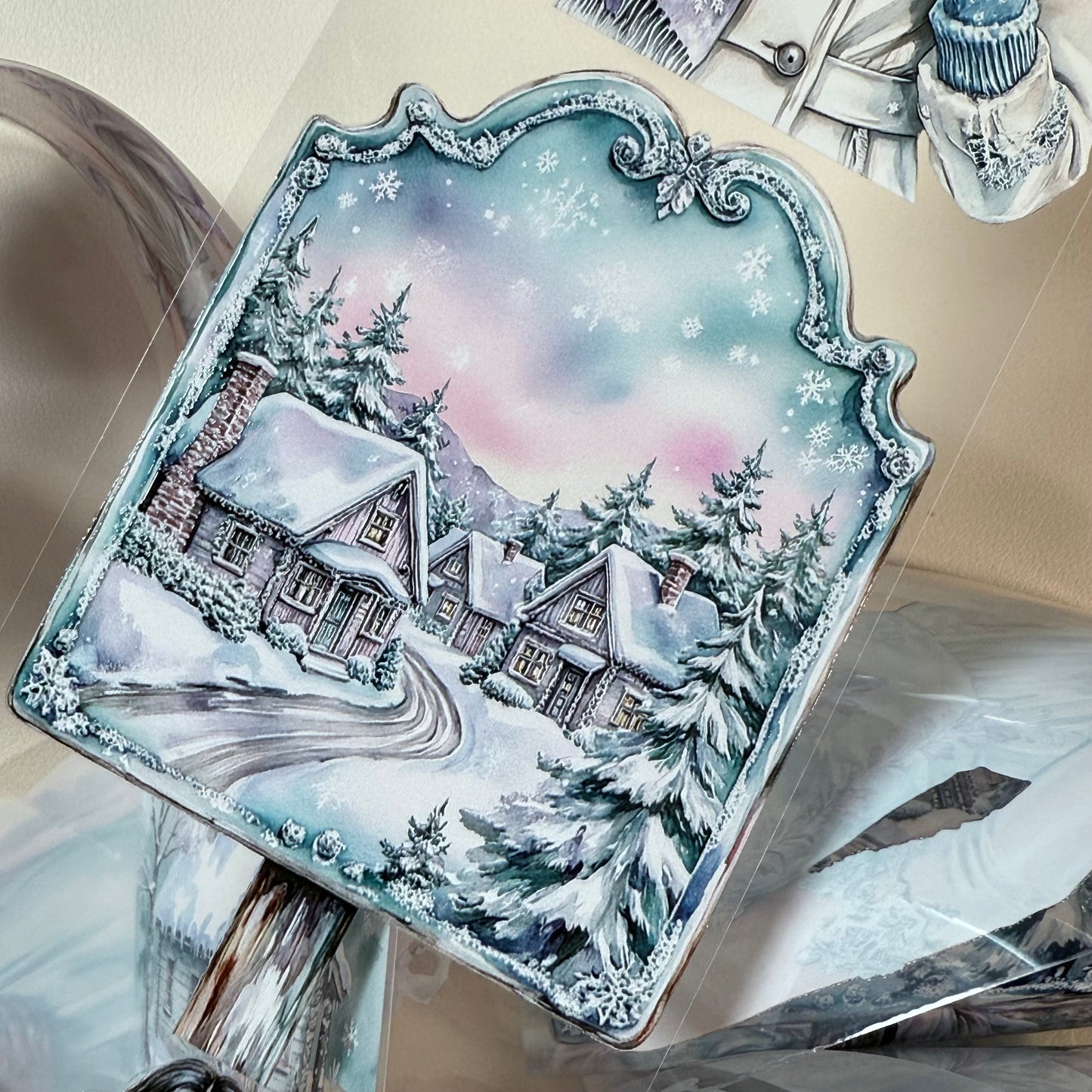 PET 3D raised Blue Pastel Winter and Frosted Whispers tape,one roll fashion, junk journal, scrapbooking,bullet journal, card making.