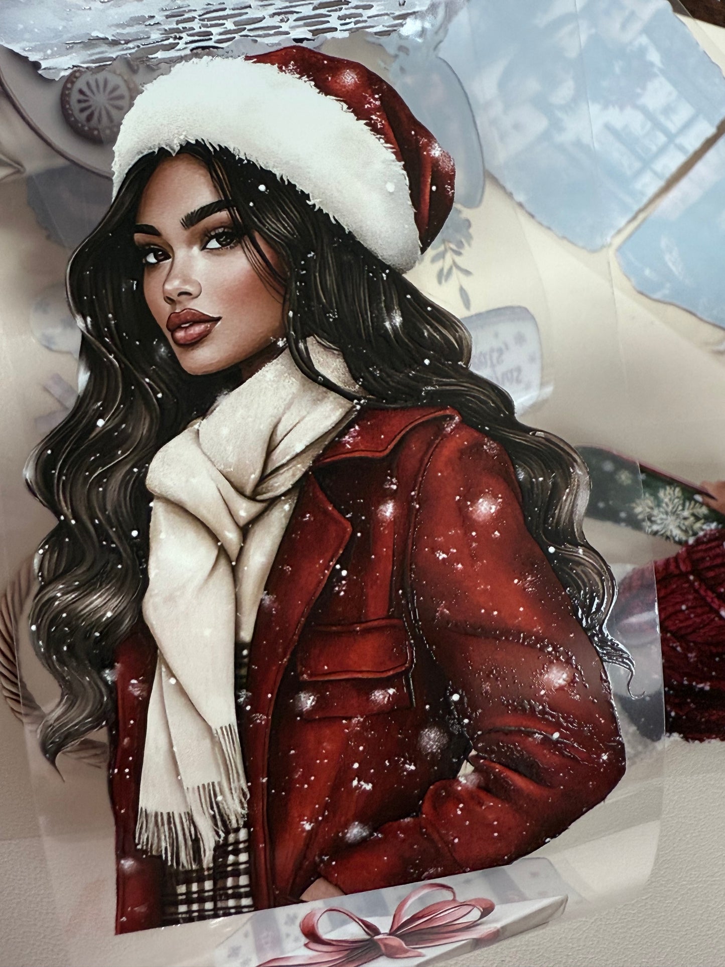 PET 3D raised Christmas  countryside and Peppermint mocha Noel tape,one roll fashion, junk journal, scrapbooking,bullet journal, card making.