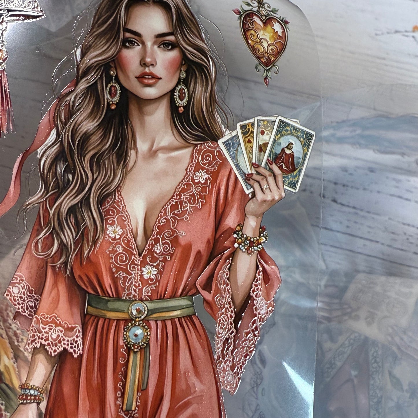 PET 3D raised Shadowhaven bohemian tarot and Windwhisper boho vale tape,one roll fashion, junk journal, scrapbooking,bullet journal, card making.