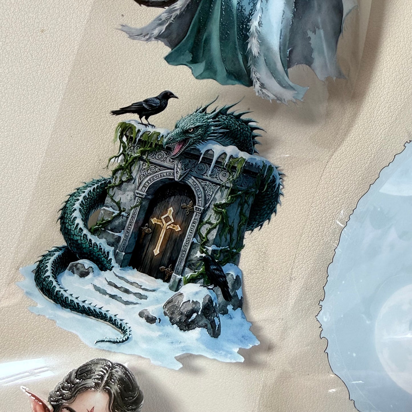 Runestone Winter Wyrms and Moonshadow Night Dragons PET 3D raised tape,one roll fashion, junk journal, scrapbooking,bullet journal, card making.
