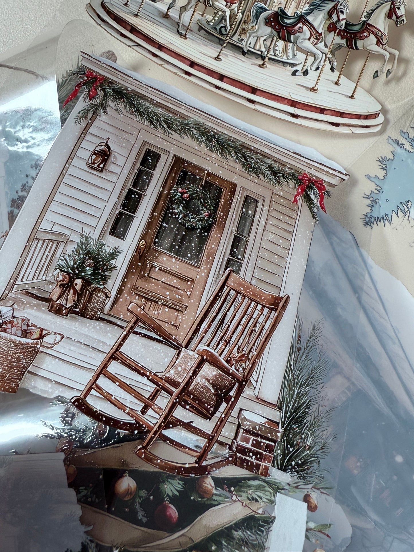 PET 3D raised Winter Landscape4 tape,one roll fashion, junk journal, scrapbooking,bullet journal, card making.