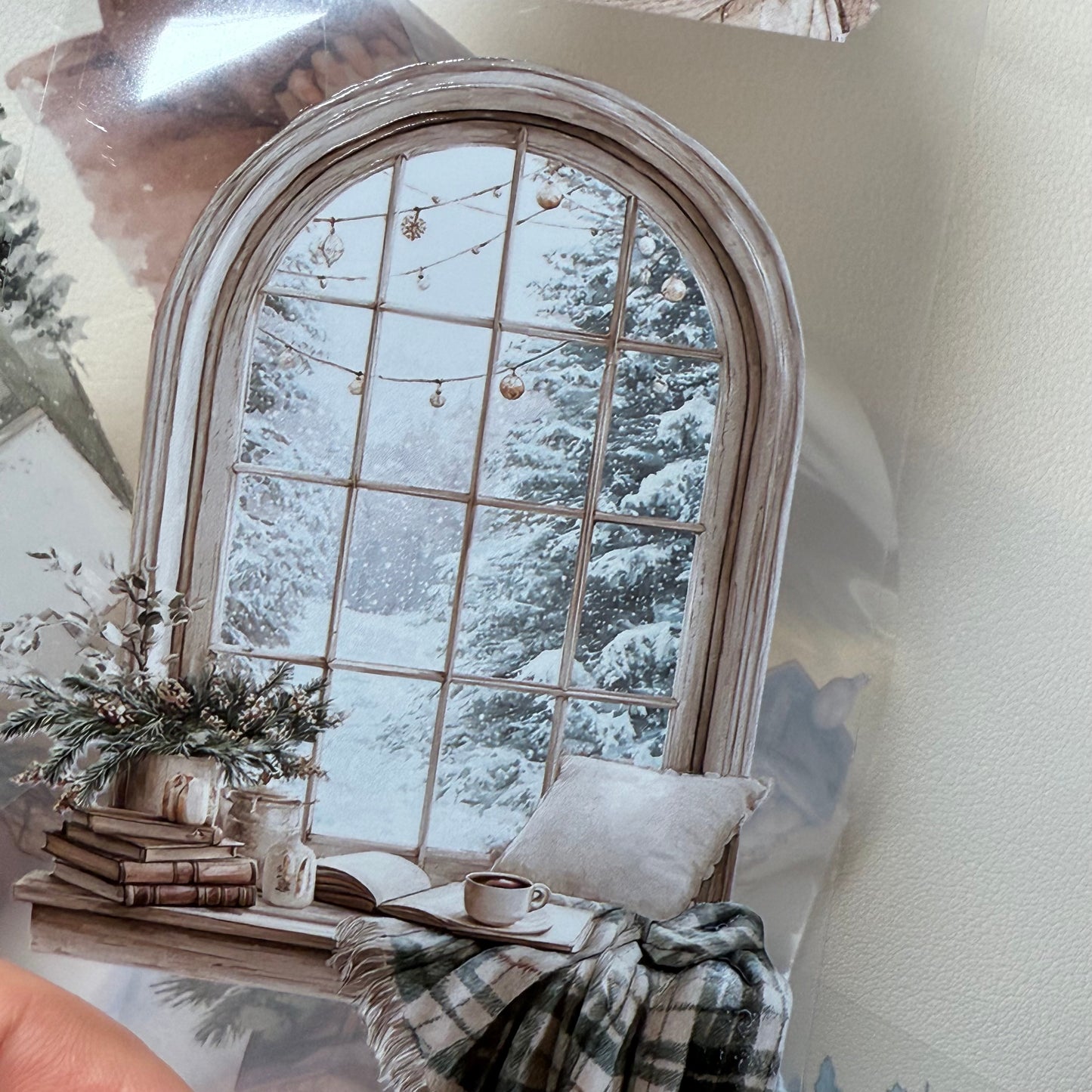 PET 3D raised Classic Christmas and Wooden Cabin tape,one roll fashion, junk journal, scrapbooking,bullet journal, card making.