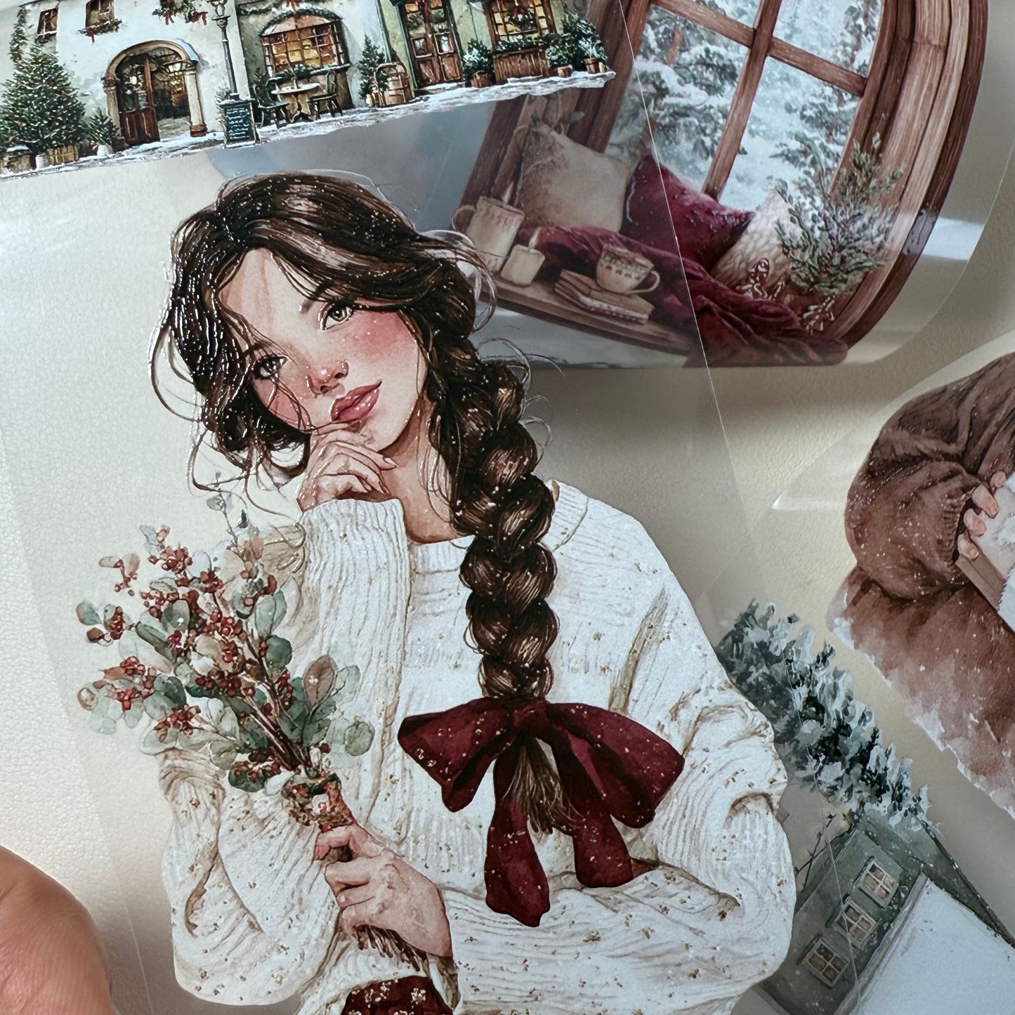 PET 3D raised Classic Christmas and Wooden Cabin tape,one roll fashion, junk journal, scrapbooking,bullet journal, card making.