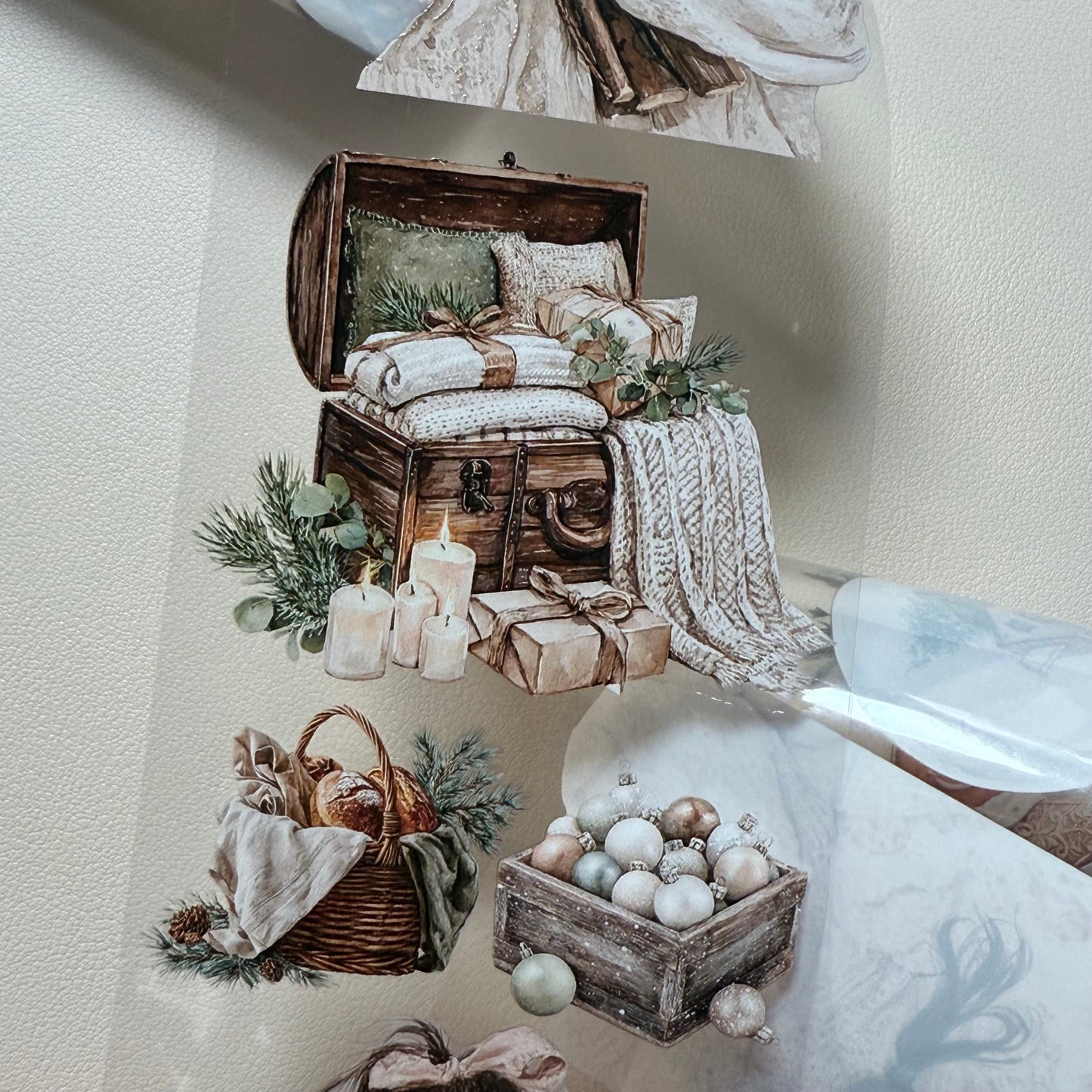 PET 3D raised Classic Christmas and Wooden Cabin tape,one roll fashion, junk journal, scrapbooking,bullet journal, card making.