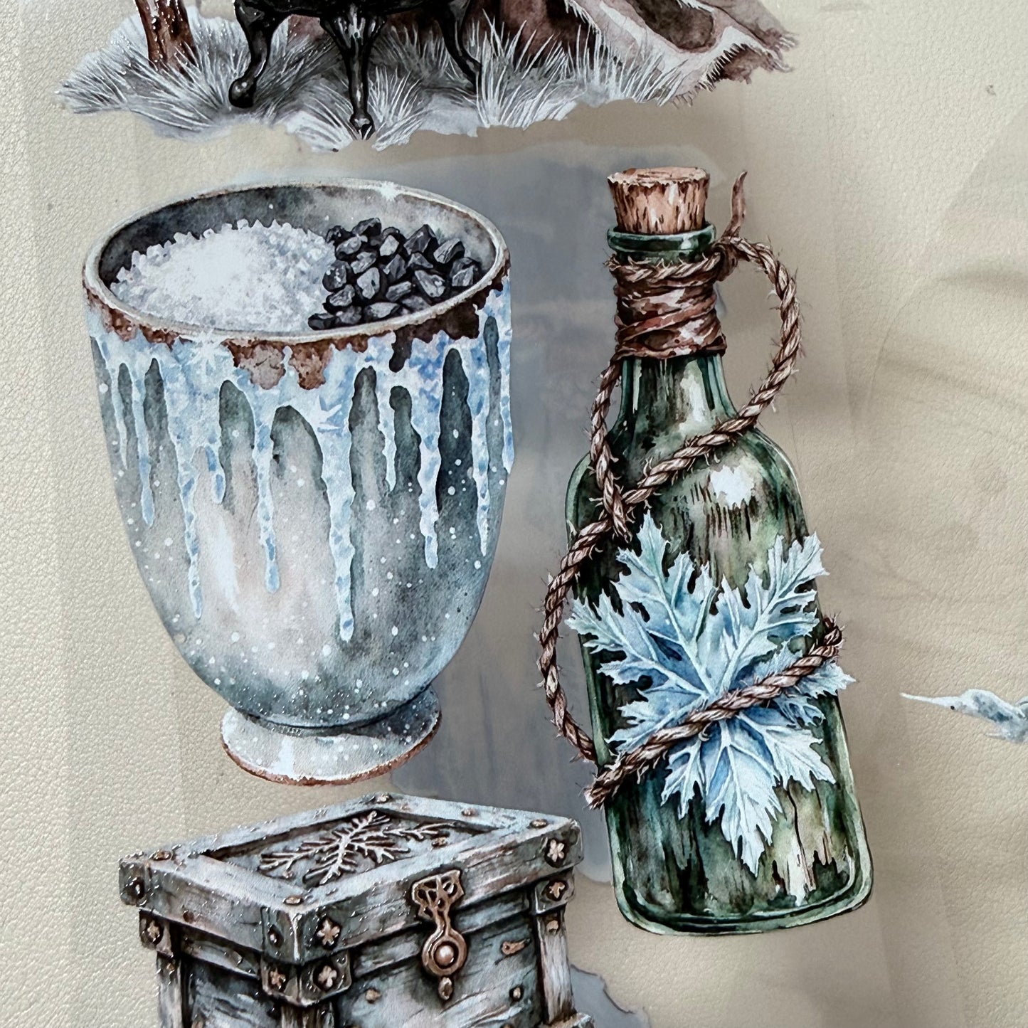 Opaline Winter Witch and Winterwood Witch PET 3D raised tape,one roll fashion, junk journal, scrapbooking,bullet journal, card making.