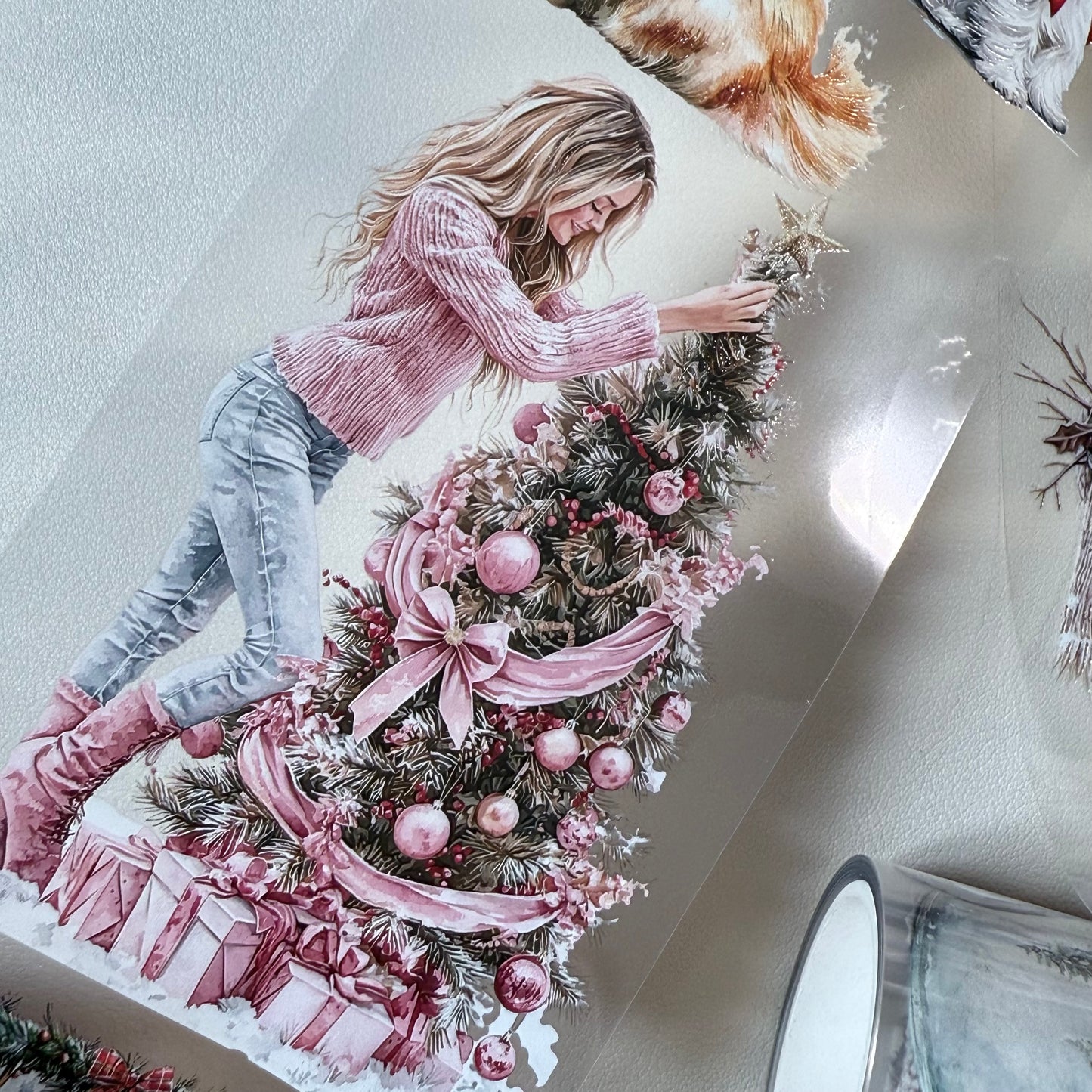 PET 3D raised Winter Wonderland and Blush Christmas tape,one roll fashion, junk journal, scrapbooking,bullet journal, card making.