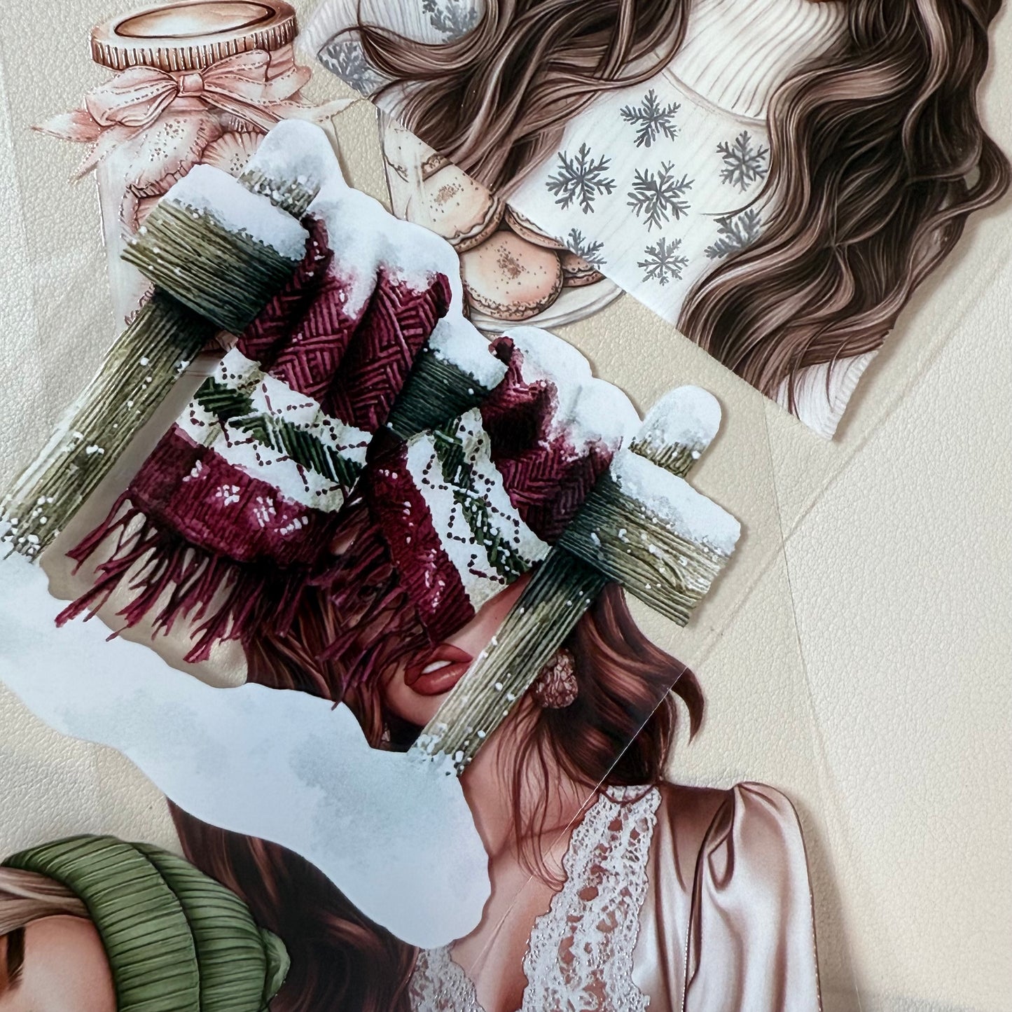 PET 3D raised Nordic Knit Winter and Champagne Christmas tape,one roll fashion, junk journal, scrapbooking,bullet journal, card making.