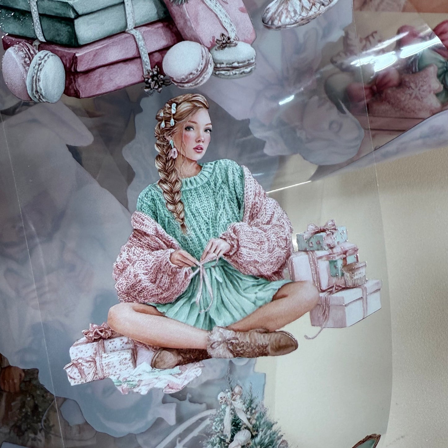 PET 3D raised Coquette and Farmhouse Christmas tape,one roll fashion, junk journal, scrapbooking,bullet journal, card making.