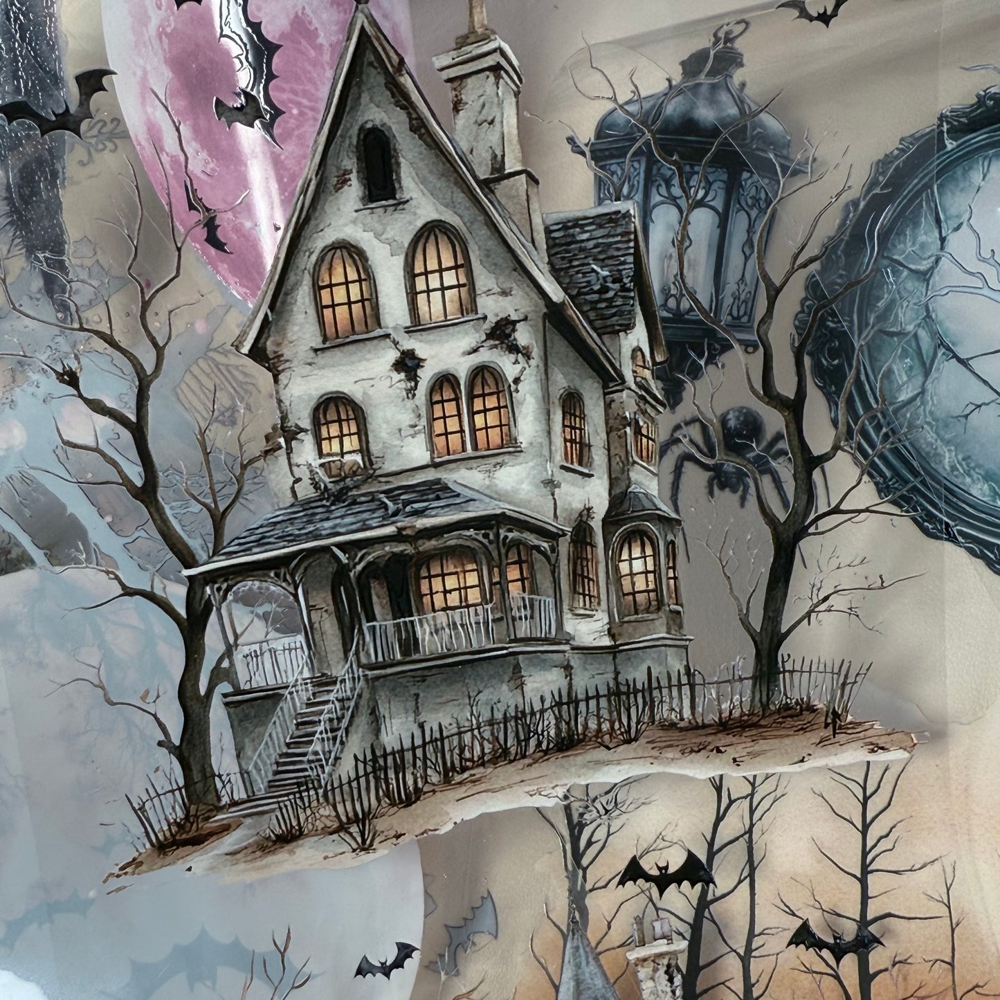 PET 3D raised Halloween Landscape  tape,one roll fashion, junk journal, scrapbooking,bullet journal, card making.