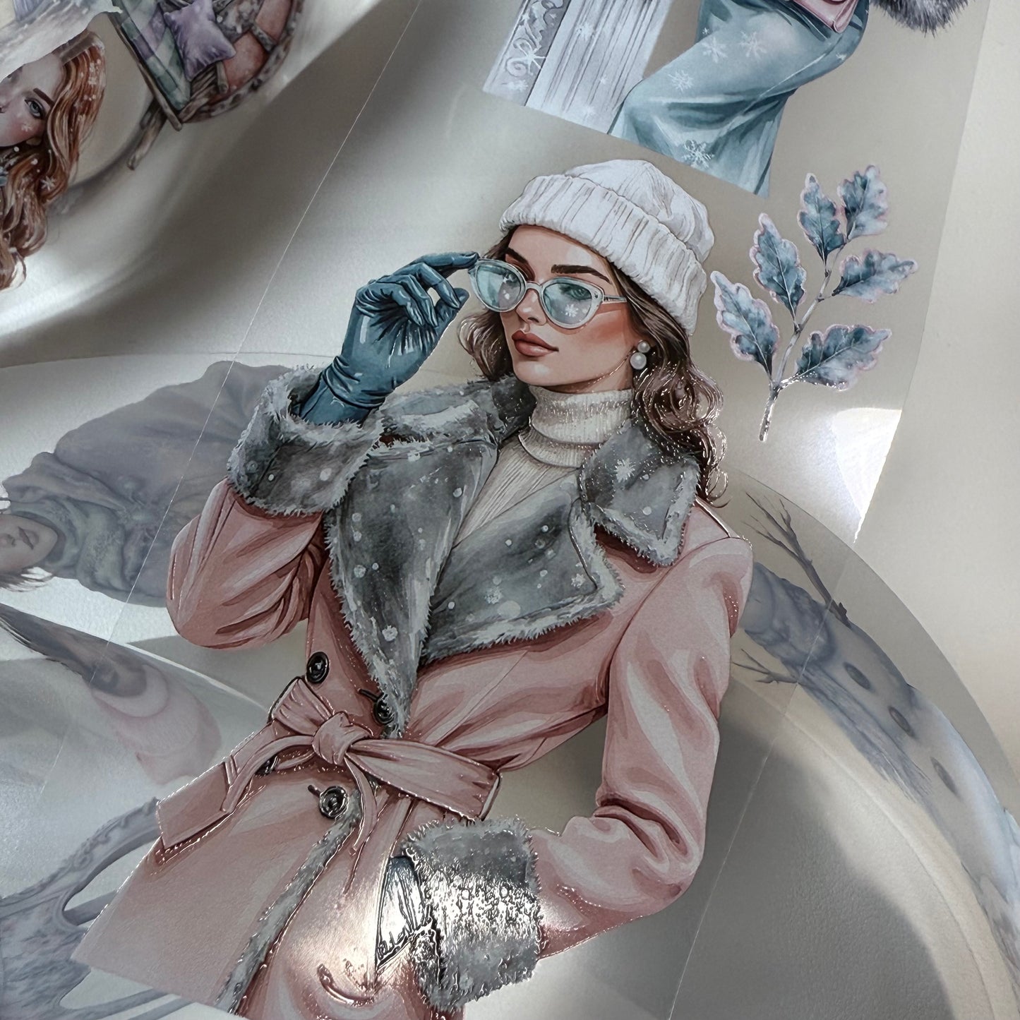 PET 3D raised Pastel Elegant Winter and  Winter Fantasy Village tape,one roll fashion, junk journal, scrapbooking,bullet journal, card making.