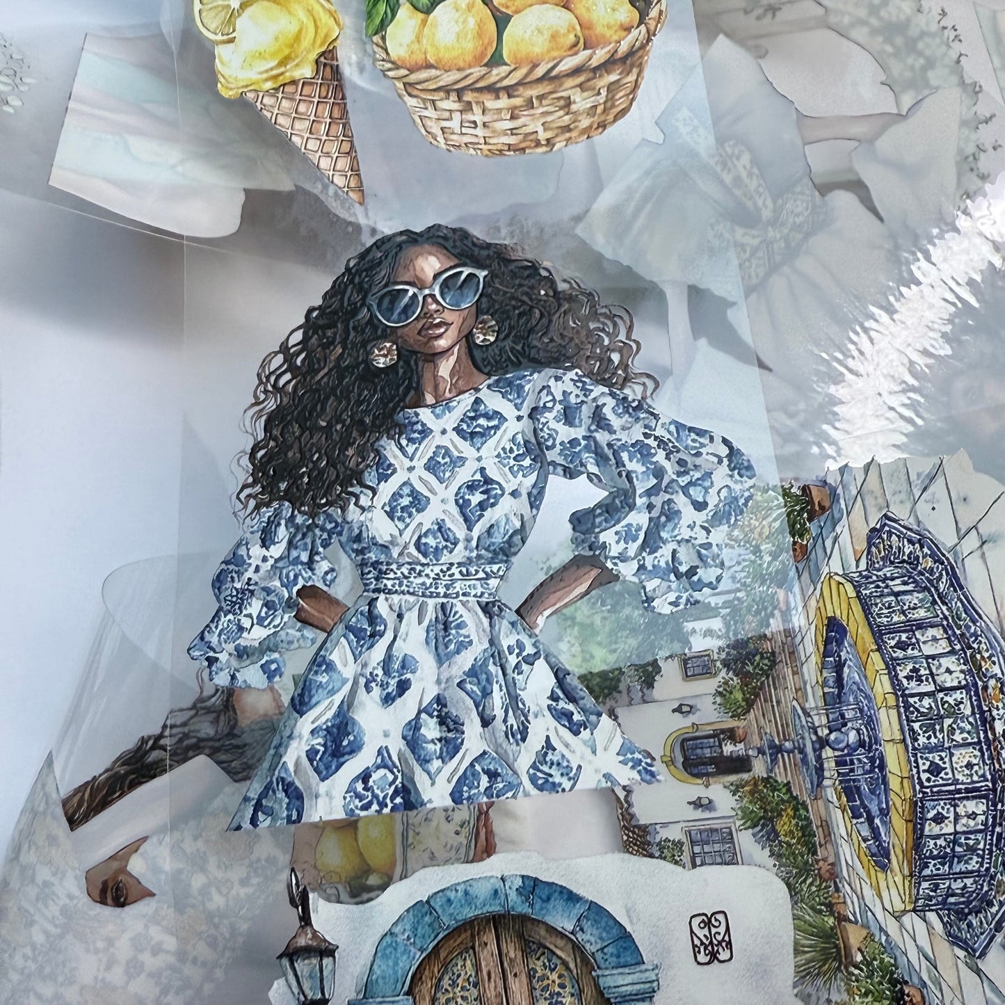 PET 3D raised Sunkissed mediterranean and Sky Blue tape,one roll fashion, junk journal, scrapbooking,bullet journal, card making.