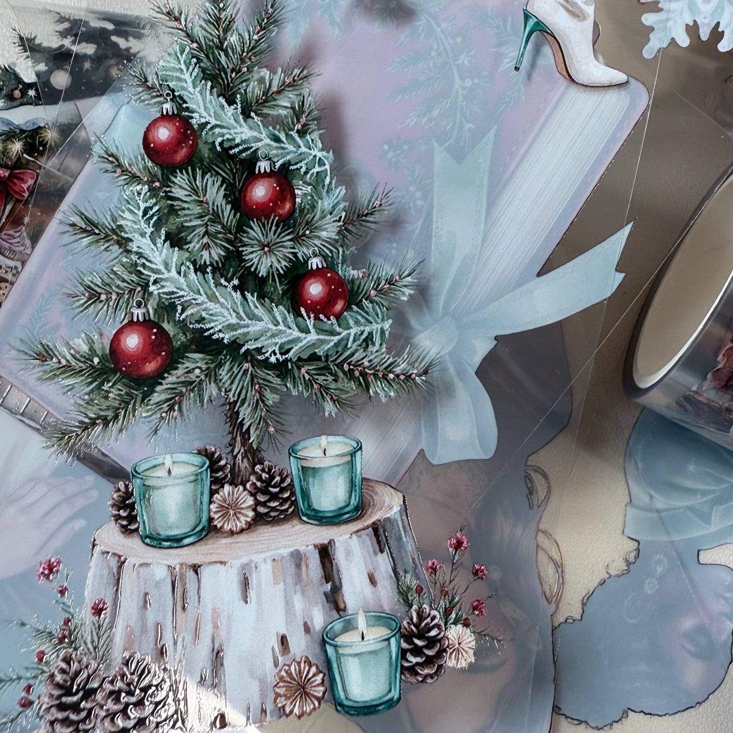 PET 3D raised Boho Christmas Classics and Cozy Christmas Glow tape,one roll fashion, junk journal, scrapbooking,bullet journal, card making.