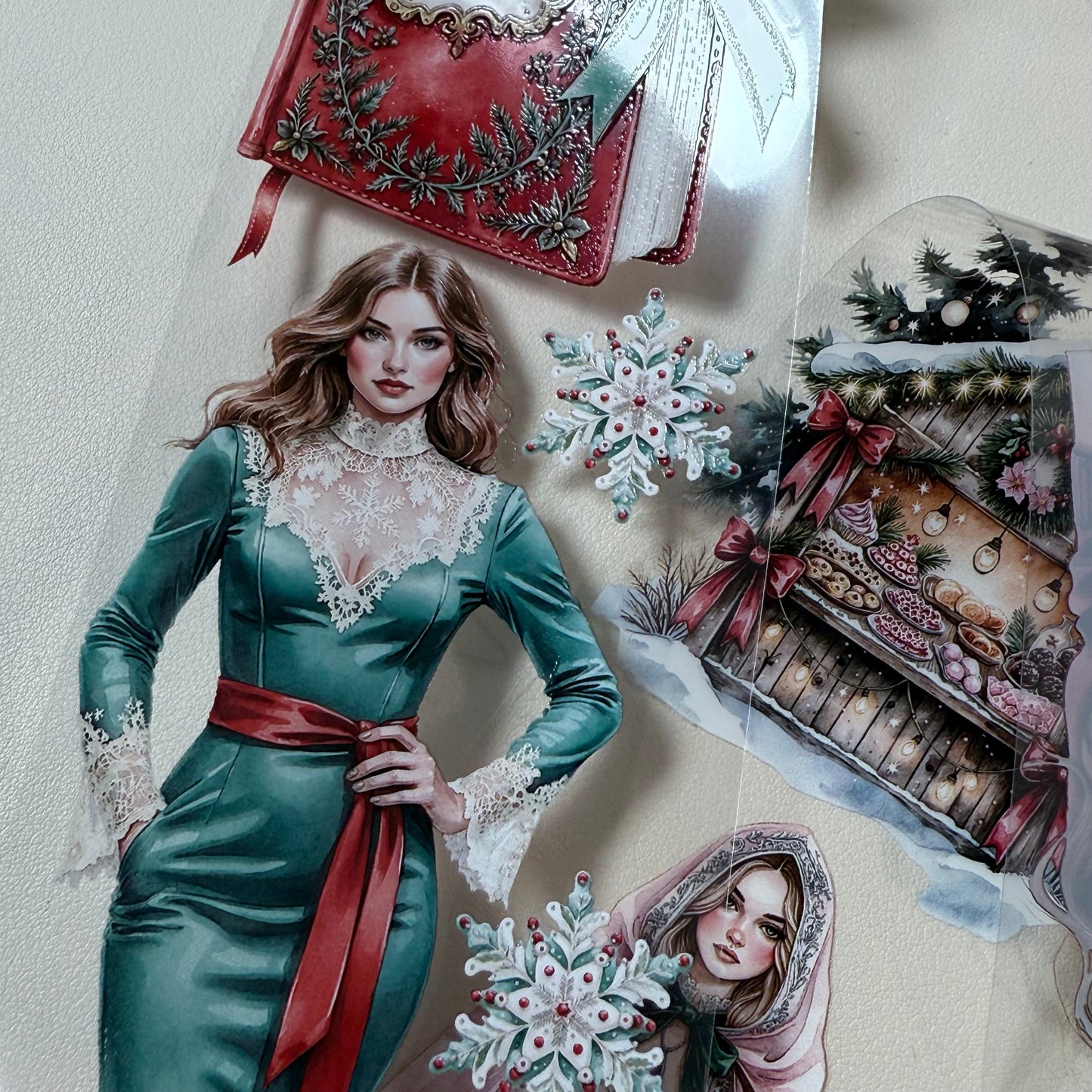 PET 3D raised Boho Christmas Classics and Cozy Christmas Glow tape,one roll fashion, junk journal, scrapbooking,bullet journal, card making.