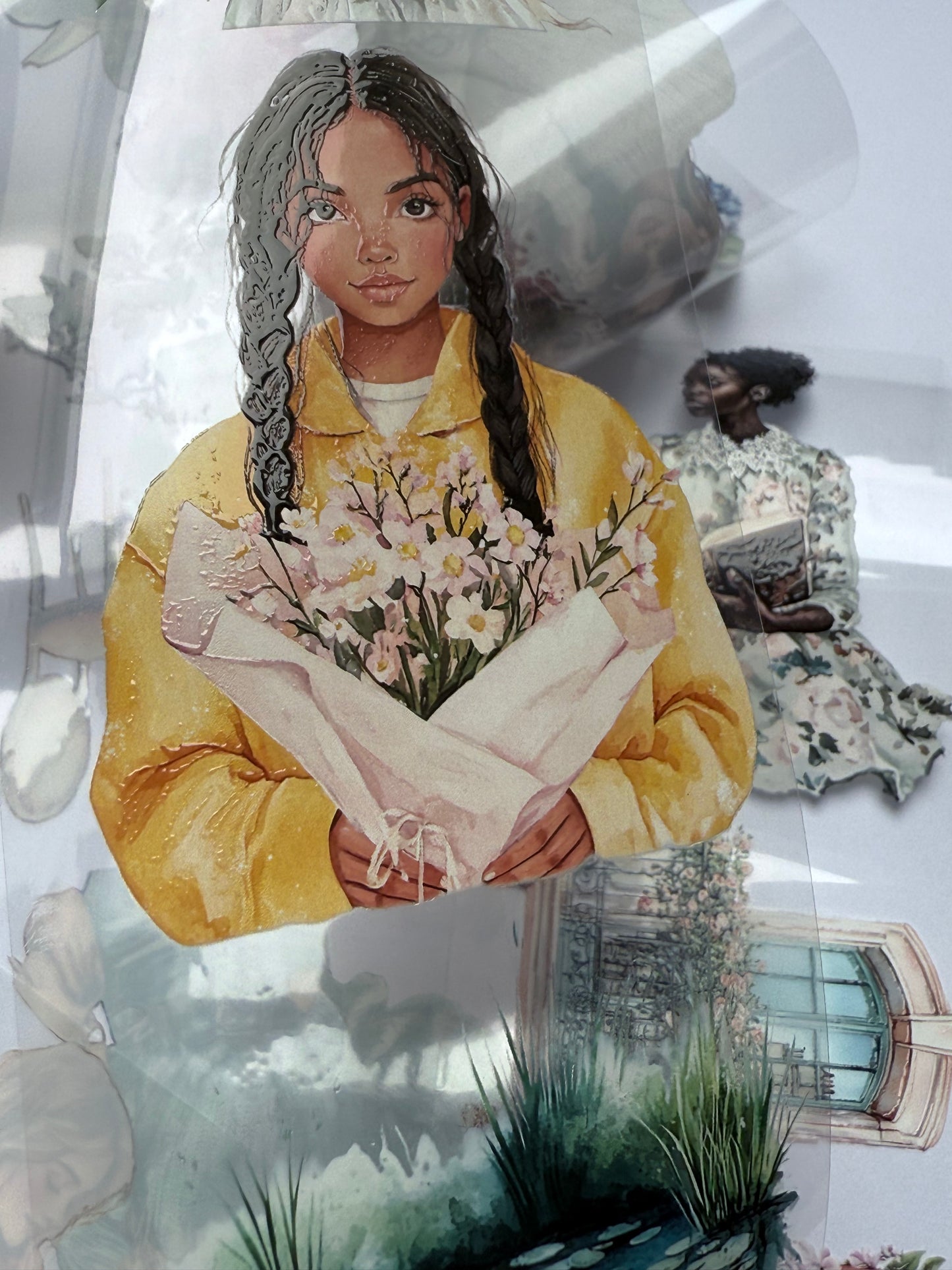 PET 3D raised Vintage Paris dreams and Rainy spring tape,one roll fashion, junk journal, scrapbooking,bullet journal, card making.