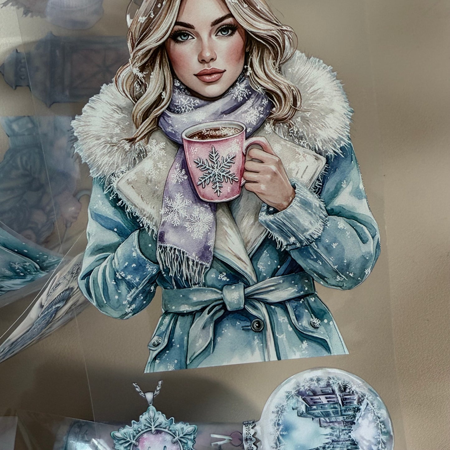 PET 3D raised Blue Pastel Winter and Frosted Whispers tape,one roll fashion, junk journal, scrapbooking,bullet journal, card making.