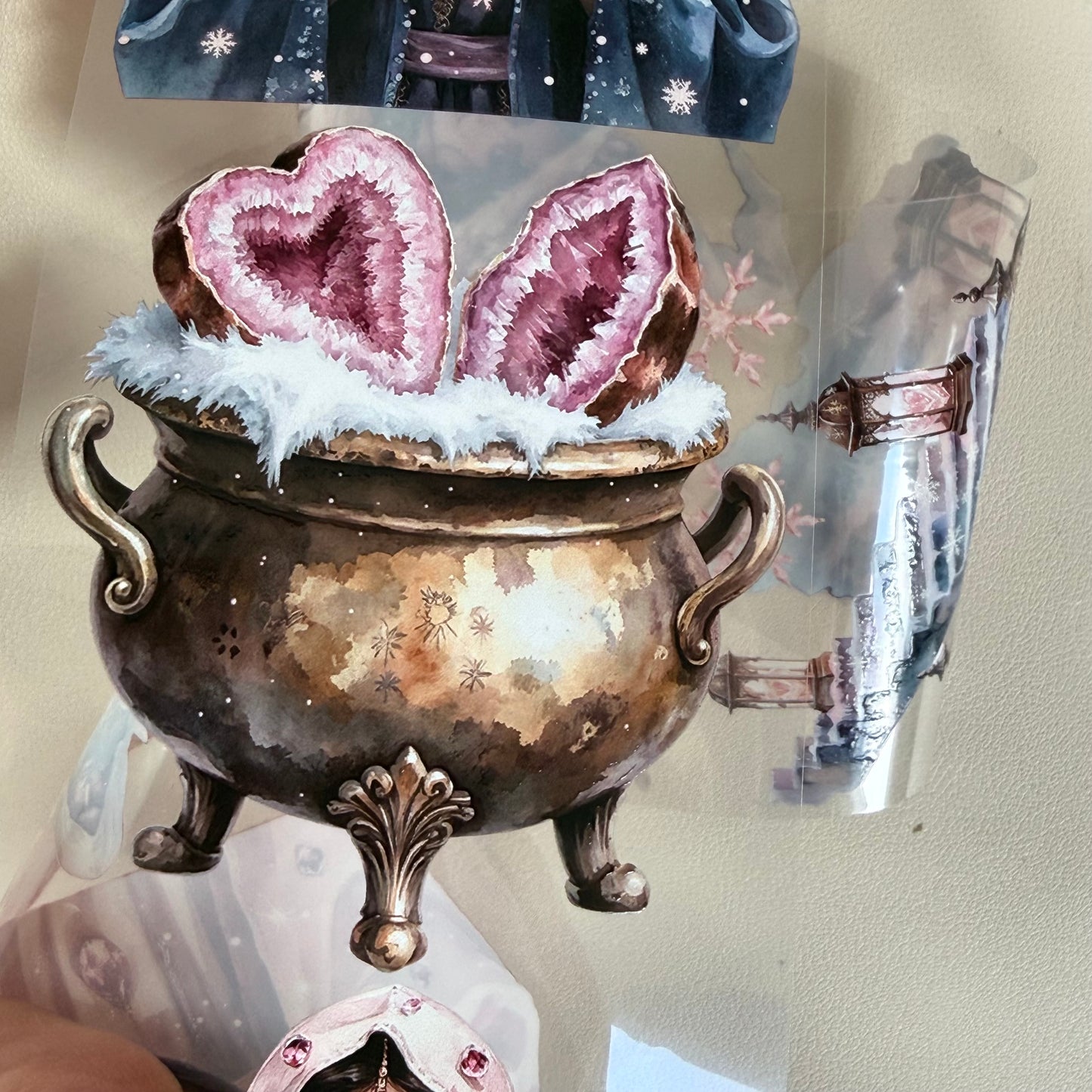 Winter Loving and  Rose Quartz Winter Witch PET 3D raised tape,one roll fashion, junk journal, scrapbooking,bullet journal, card making.