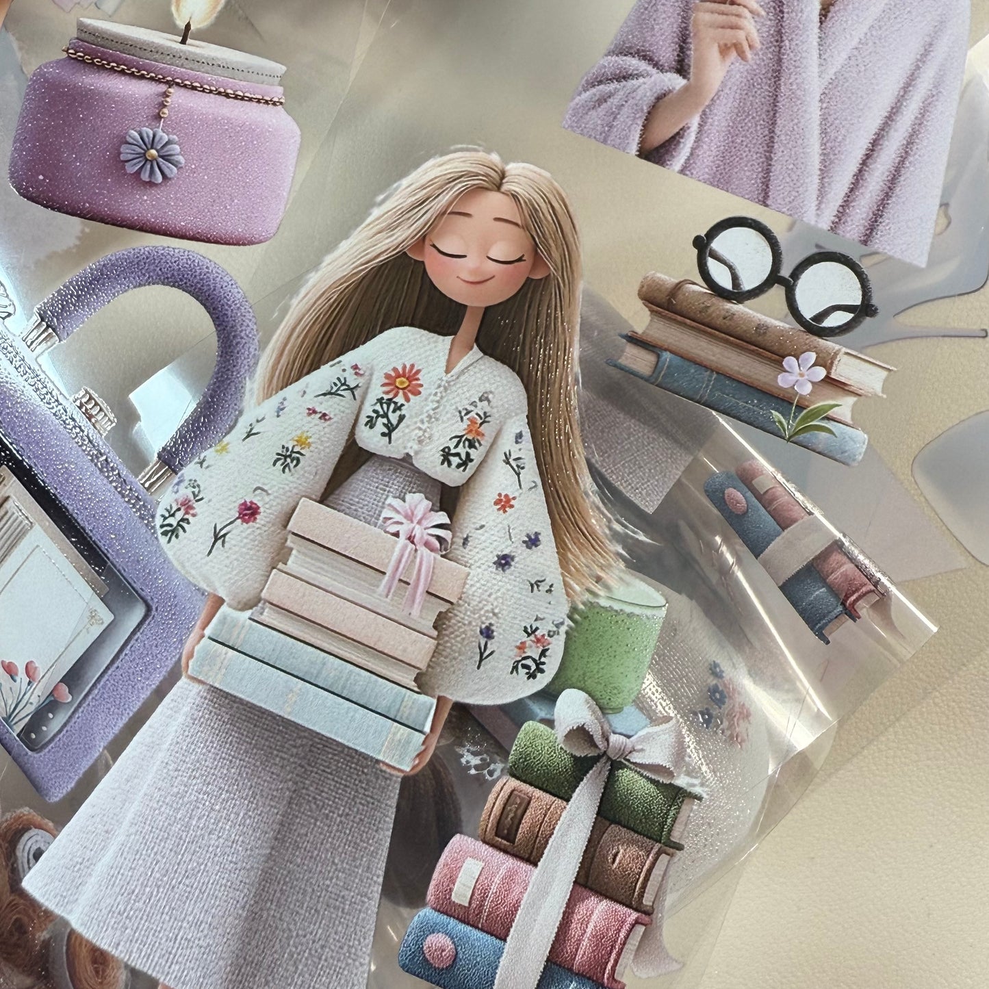 PET 3D raised Girls Planner and Whimsical Reading tape,one roll fashion, junk journal, scrapbooking,bullet journal, card making.