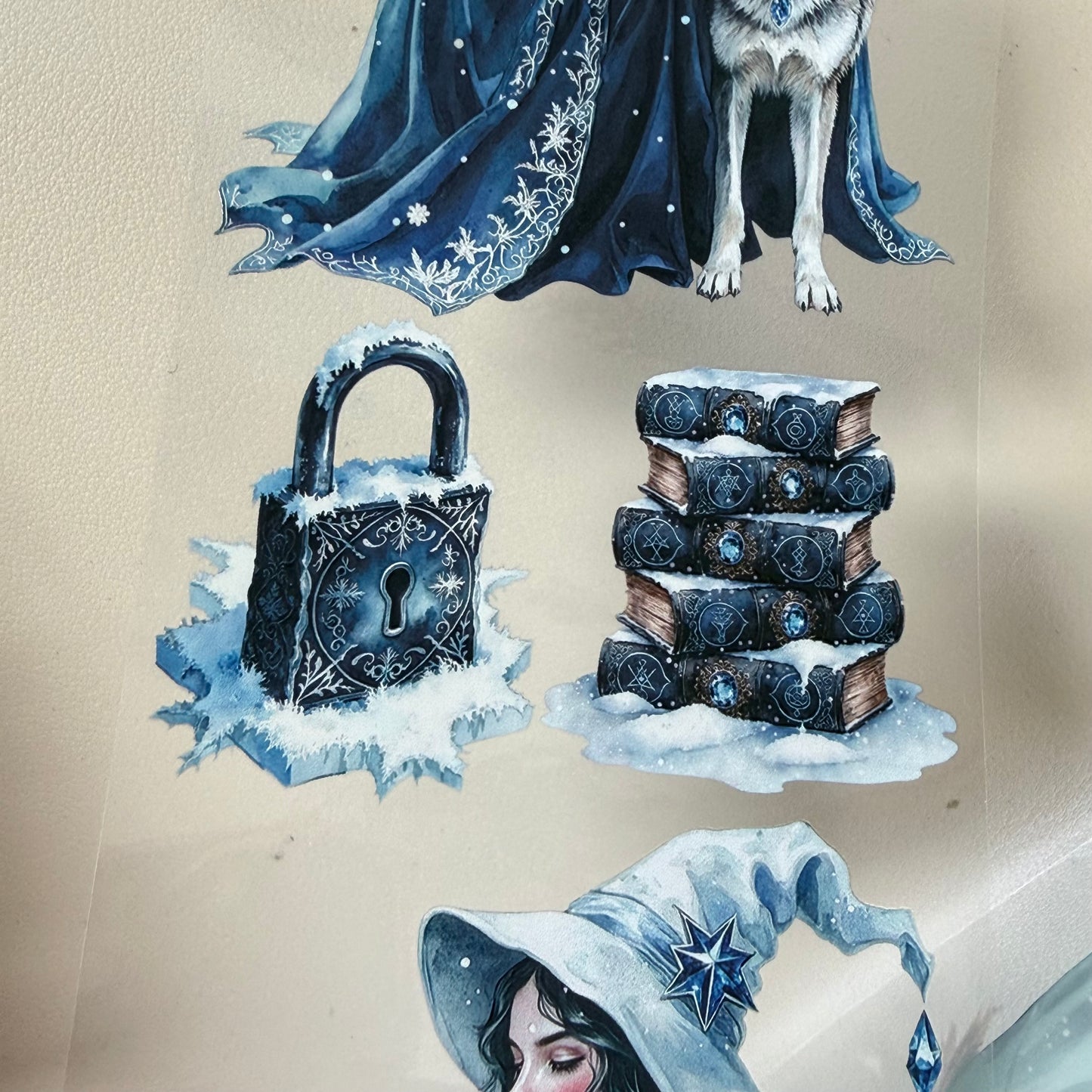 Turquoise Winter Witch and Sapphire Winter Witch PET 3D raised tape,one roll fashion, junk journal, scrapbooking,bullet journal, card making.