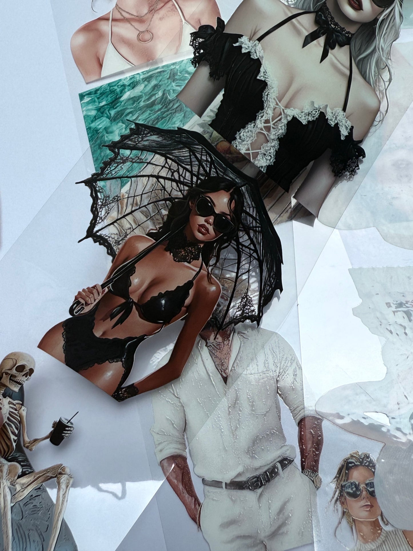 PET 3D raised Neutral Tides and Gothic Girl Summer people tape,one roll fashion, junk journal, scrapbooking,bullet journal, card making.