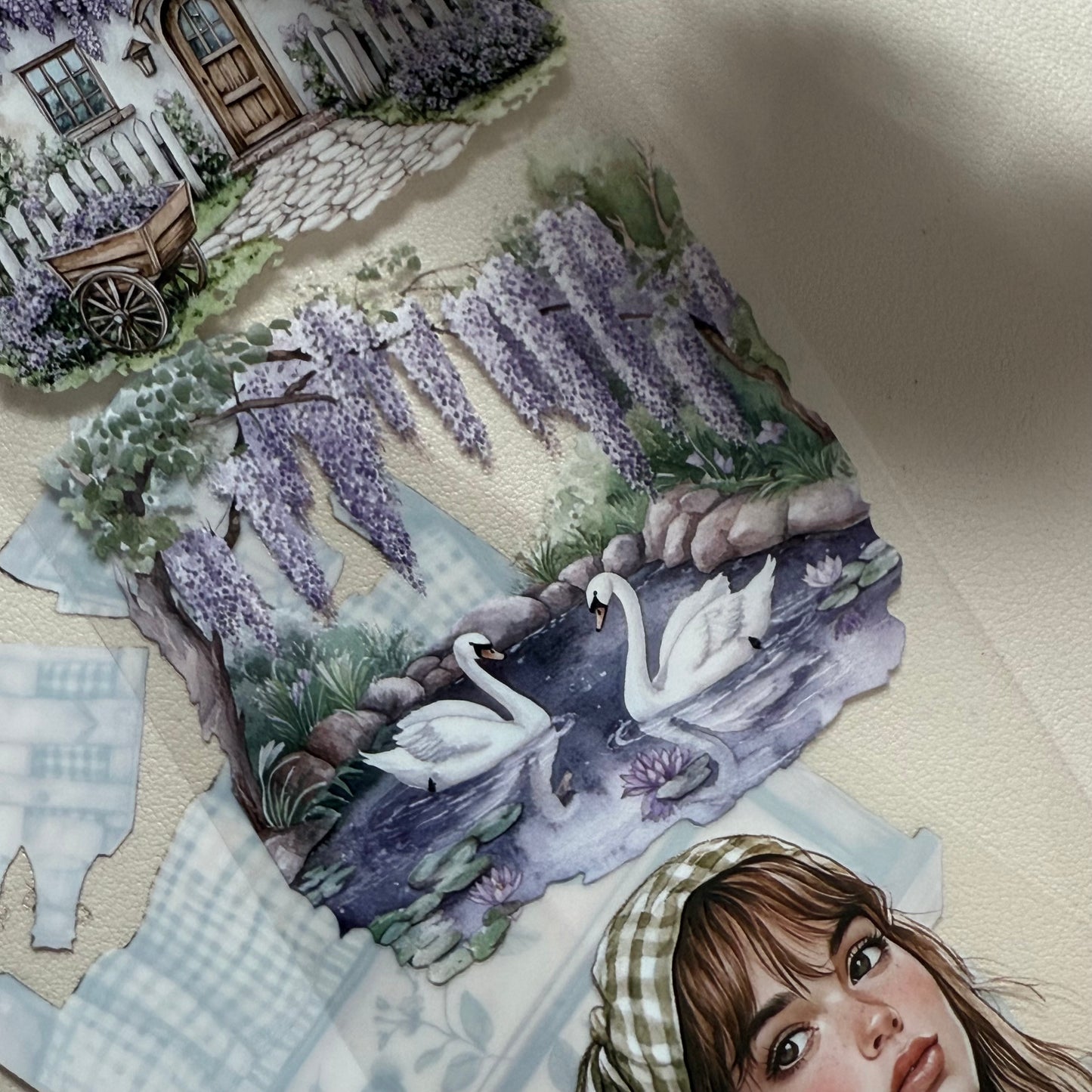 PET Wisteria garden and Spring countryside 3D raised tape,one roll fashion, junk journal, scrapbooking,bullet journal, card making.