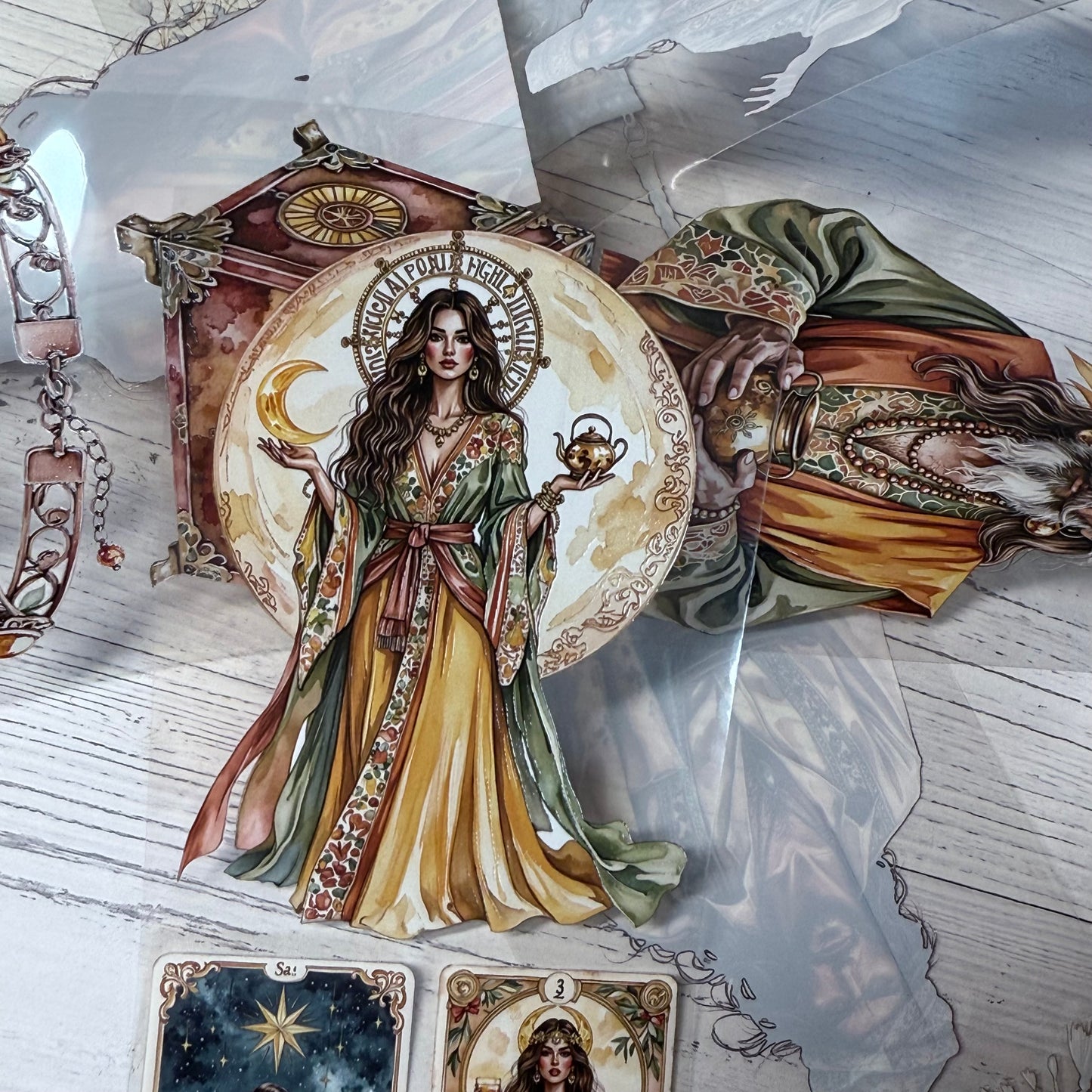 PET 3D raised Shadowhaven bohemian tarot and Windwhisper boho vale tape,one roll fashion, junk journal, scrapbooking,bullet journal, card making.