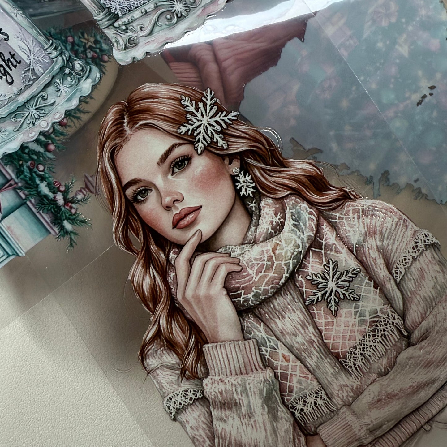 PET 3D raised Pink and teal Christmas and Frosted Fables tape,one roll fashion, junk journal, scrapbooking,bullet journal, card making.