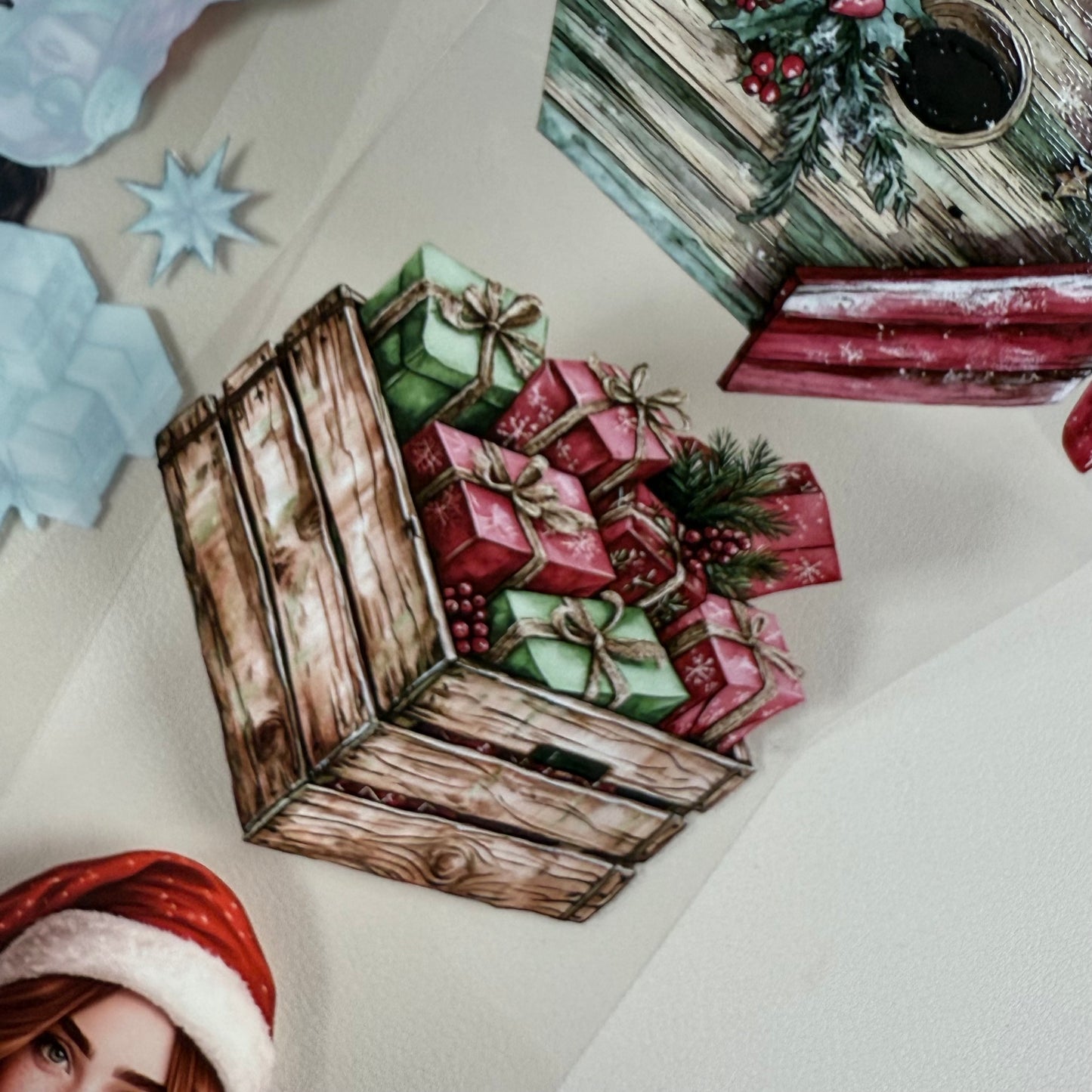 PET 3D raised Rustic Christmas and Frosted Northern lights tape,one roll fashion, junk journal, scrapbooking,bullet journal, card making.