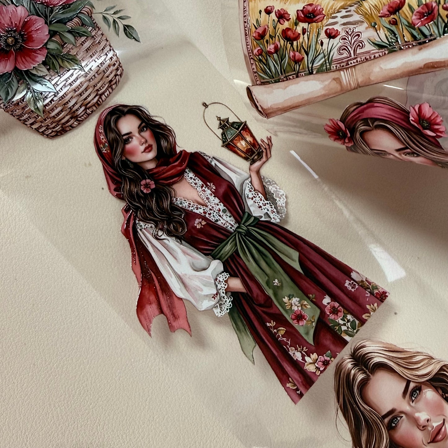 PET Poppy Bohemian Trails and  Delft Blue Windmills 3D raised tape,one roll fashion, junk journal, scrapbooking,bullet journal, card making.