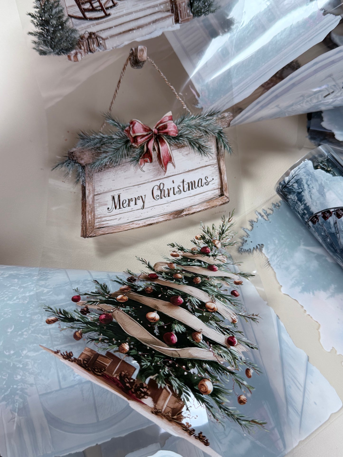 PET 3D raised Winter Landscape4 tape,one roll fashion, junk journal, scrapbooking,bullet journal, card making.