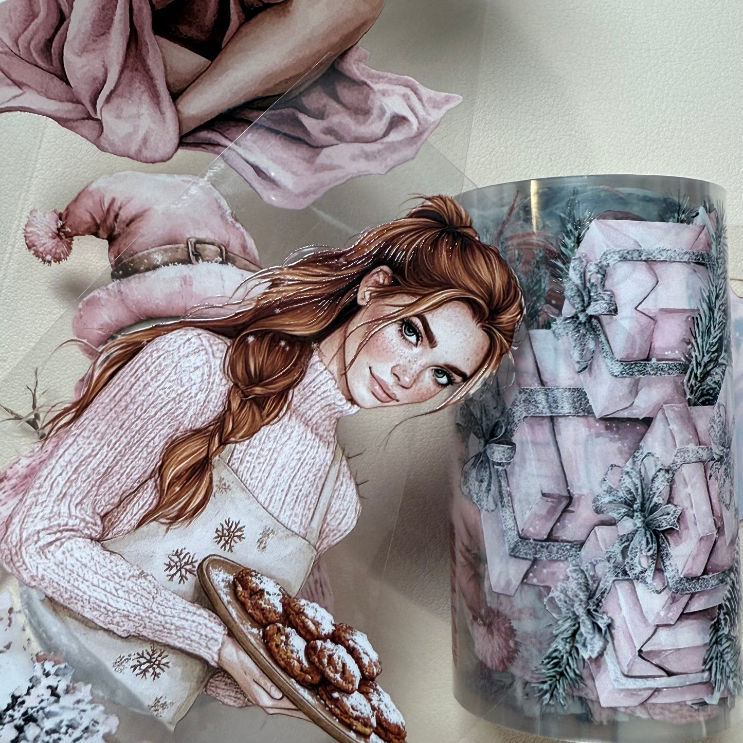 PET 3D raised Pink Winter and Winter Wishes tape,one roll fashion, junk journal, scrapbooking,bullet journal, card making.