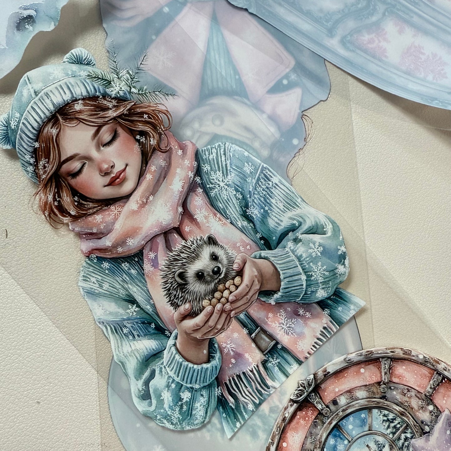 PET 3D raised Pastel Elegant Winter and  Winter Fantasy Village tape,one roll fashion, junk journal, scrapbooking,bullet journal, card making.