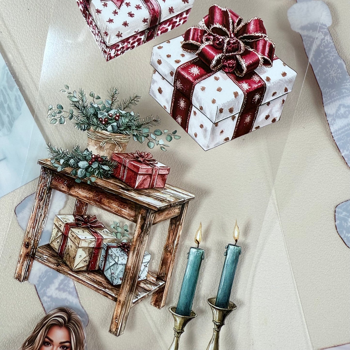 PET 3D raised Merry & Bright Christmas and Snowy Cabin tape,one roll fashion, junk journal, scrapbooking,bullet journal, card making.