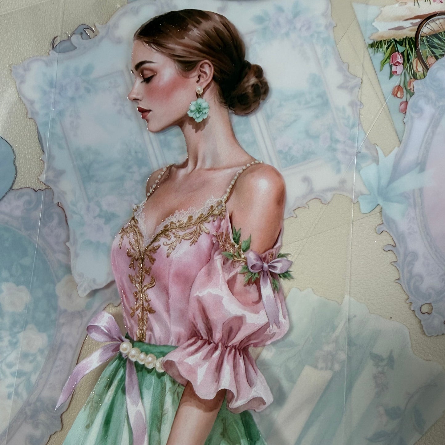 Rococo Spring Dreams and  Ginham Garden PET 3D raised tape,one roll fashion, junk journal, scrapbooking,bullet journal, card making.