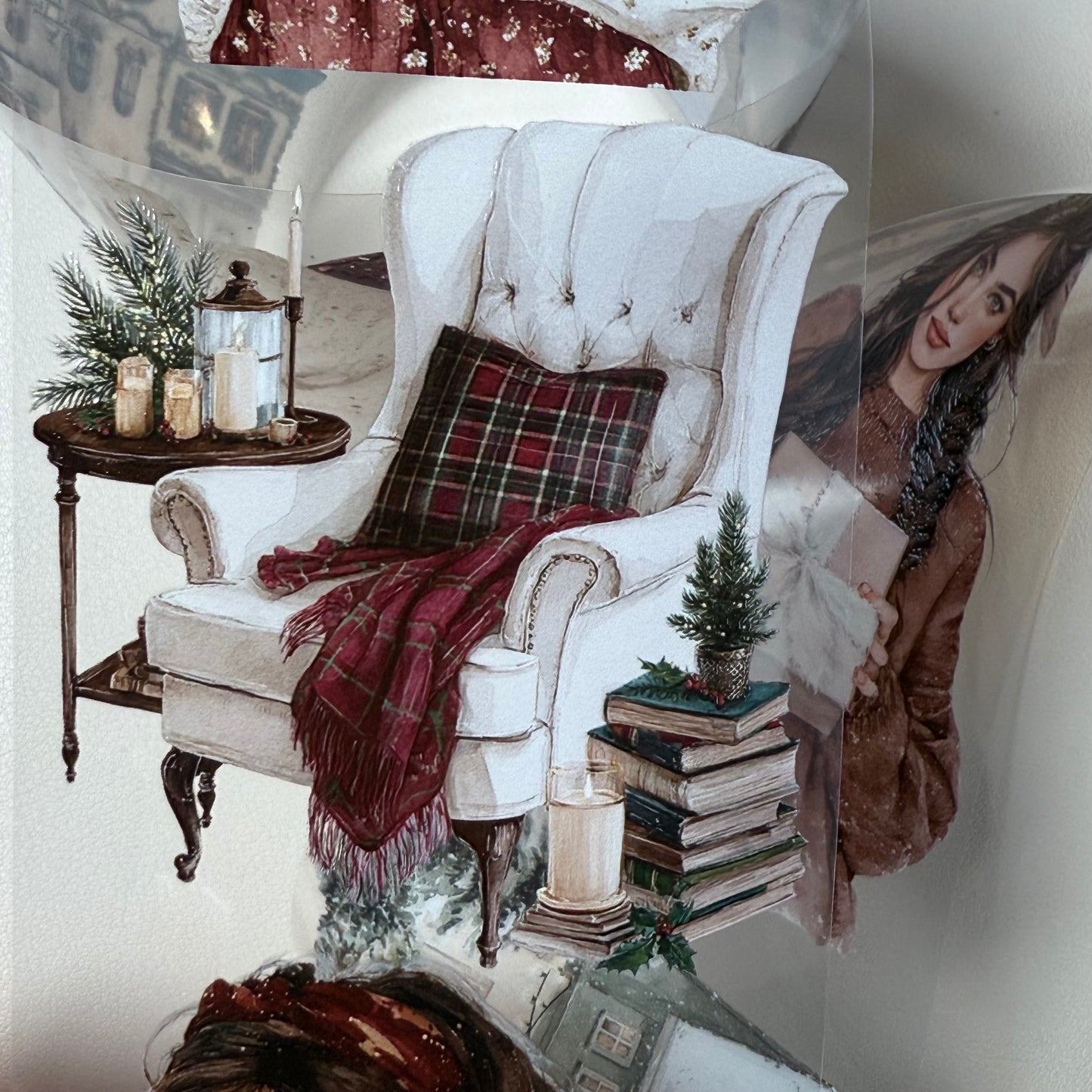 PET 3D raised Classic Christmas and Wooden Cabin tape,one roll fashion, junk journal, scrapbooking,bullet journal, card making.