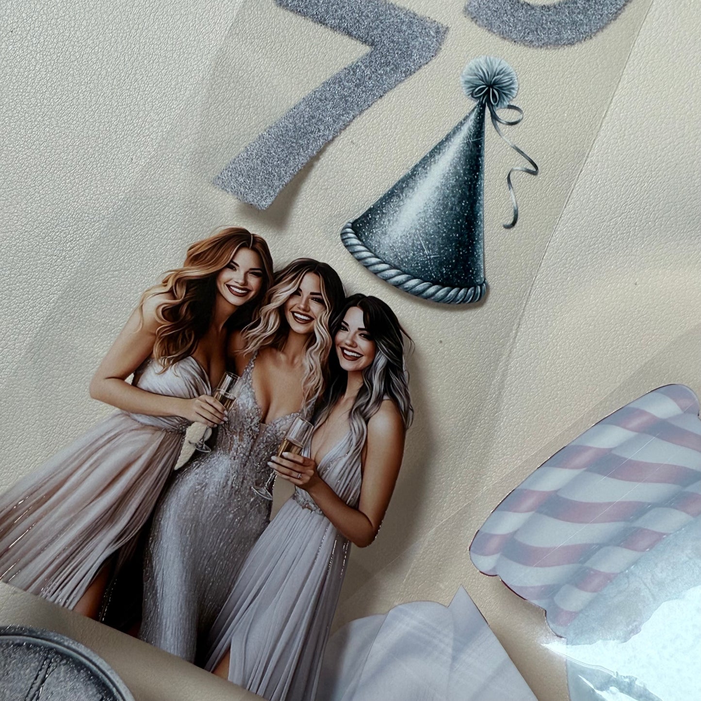 PET 3D raised Silver New Year and Candy Cane Lane tape,one roll fashion, junk journal, scrapbooking,bullet journal, card making.