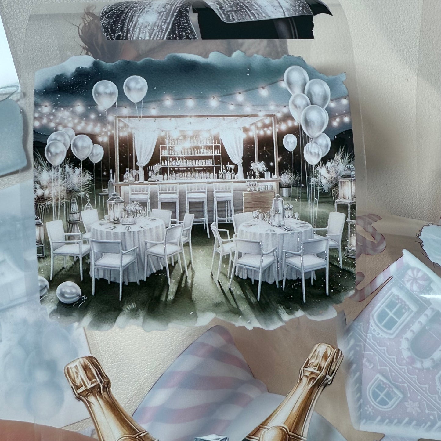 PET 3D raised Silver New Year and Candy Cane Lane tape,one roll fashion, junk journal, scrapbooking,bullet journal, card making.