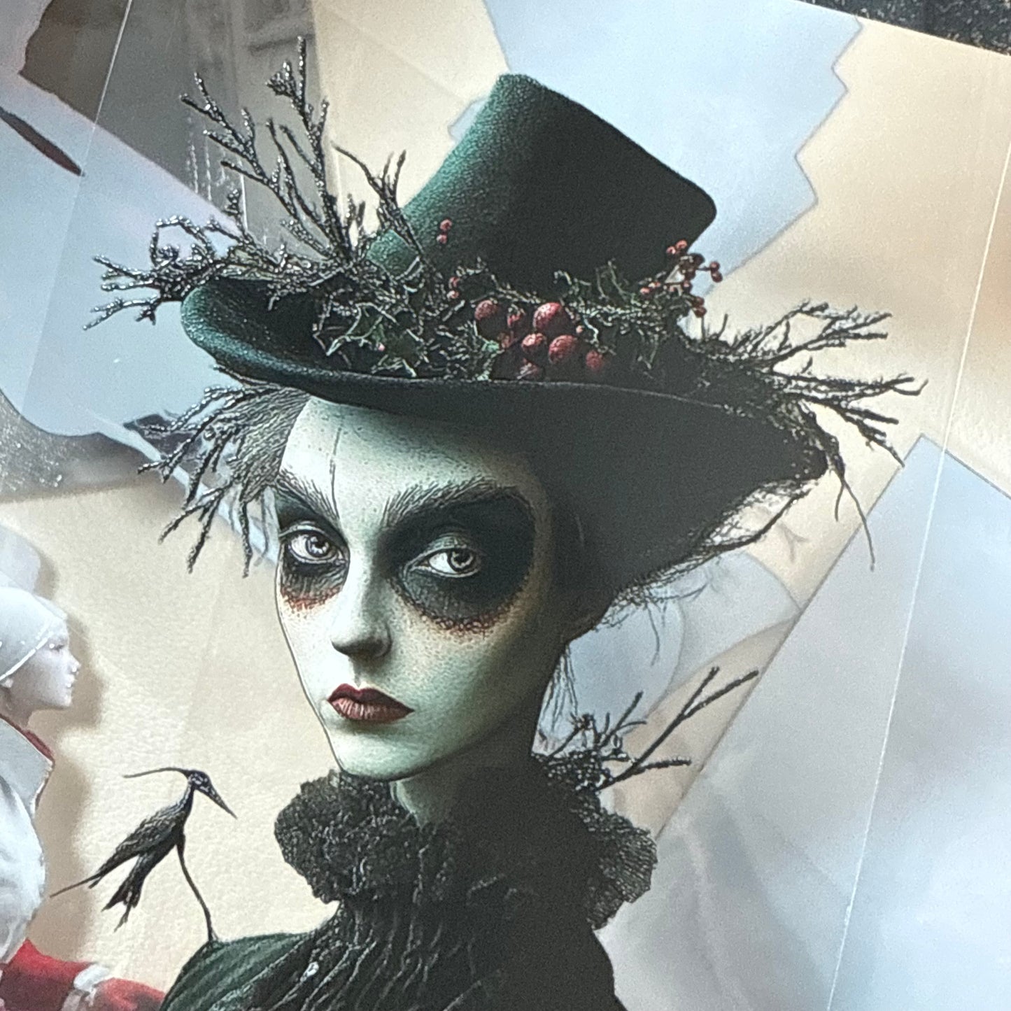 PET 3D raised Winter Woman and Goth Christmas tape,one roll fashion, junk journal, scrapbooking,bullet journal, card making.