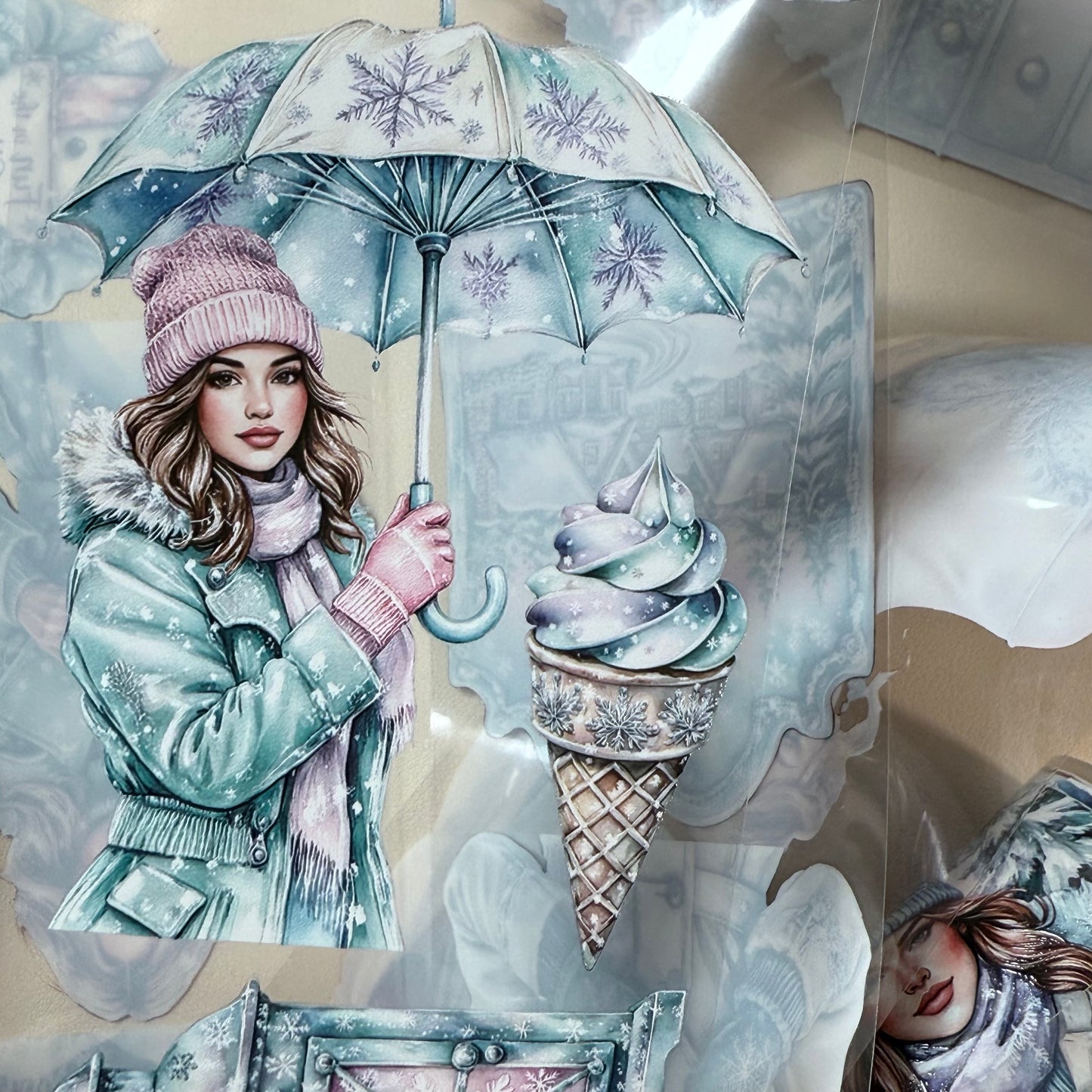 PET 3D raised Blue Pastel Winter and Frosted Whispers tape,one roll fashion, junk journal, scrapbooking,bullet journal, card making.