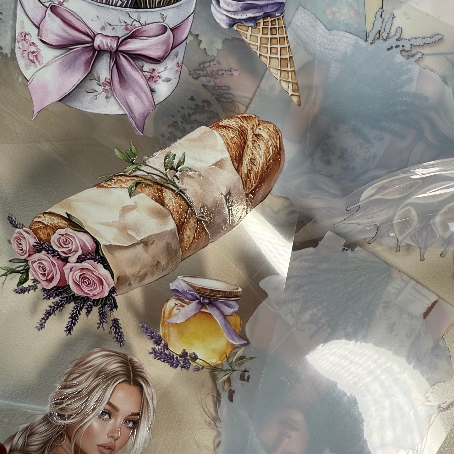 PET 3D raised Lavender Provence and Japanese dreams tape,one roll fashion, junk journal, scrapbooking,bullet journal, card making.